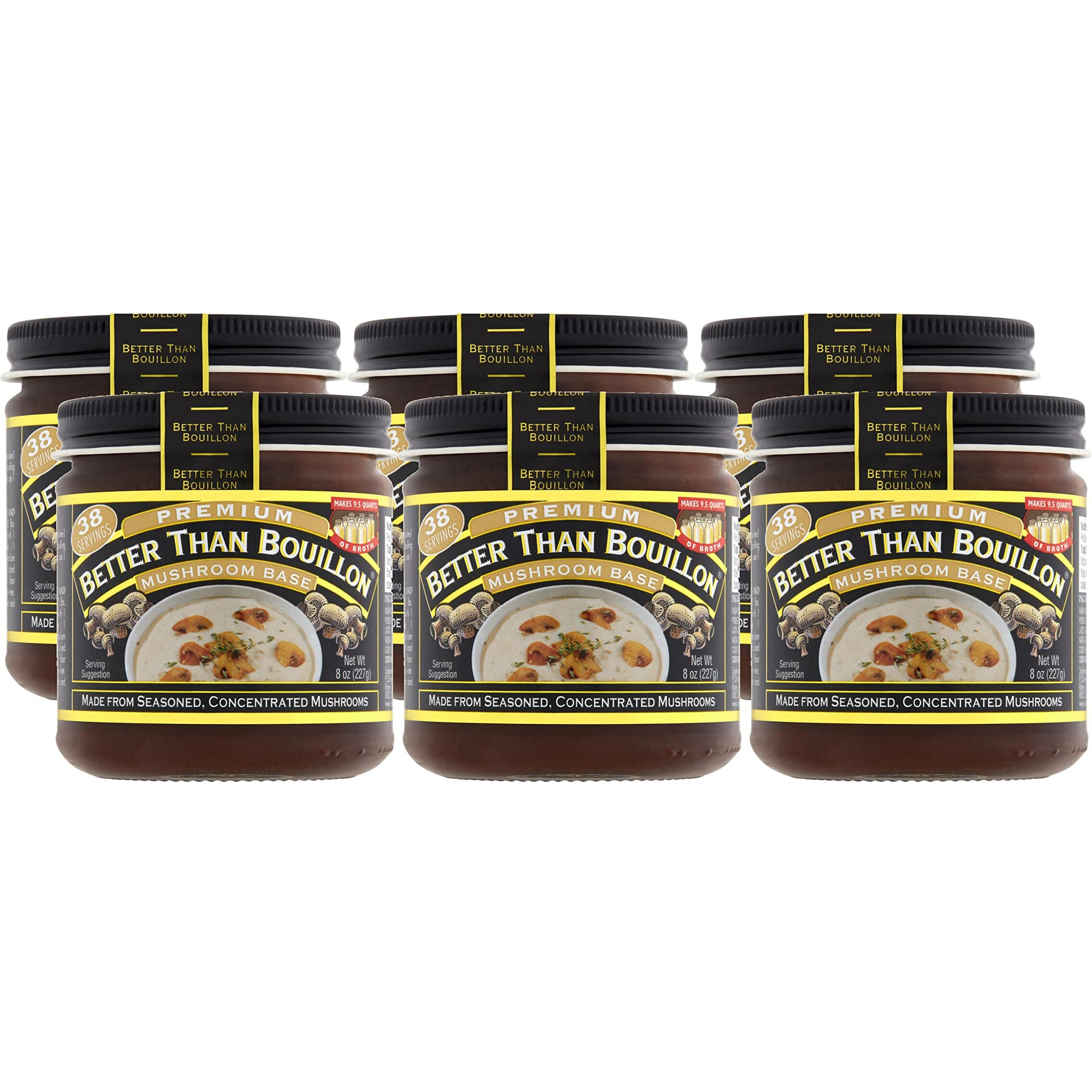Better Than Bouillon Premium Mushroom Base, Made From Seasoned & Concentrated Mushrooms, Makes 9.5 Quarts Of Broth, 38 Servings 8 Ounce (Pack Of 6)