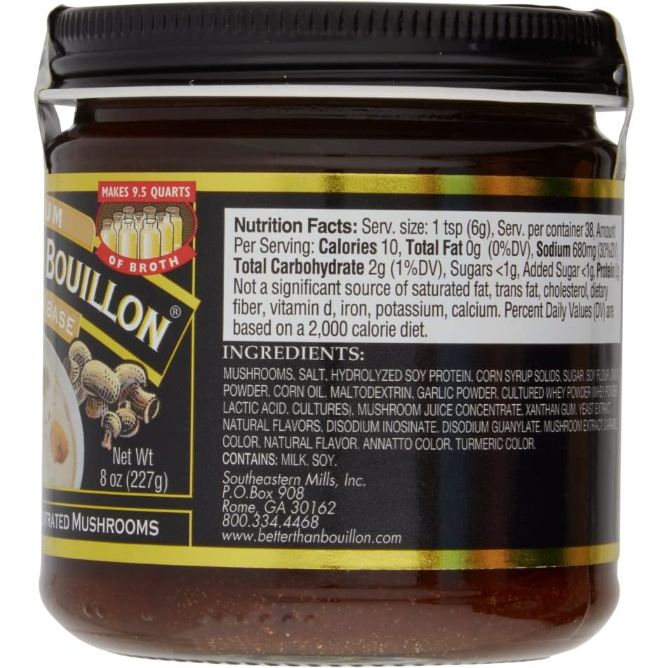 Better Than Bouillon Premium Mushroom Base, Made From Seasoned & Concentrated Mushrooms, Makes 9.5 Quarts Of Broth, 38 Servings 8 Ounce (Pack Of 6)