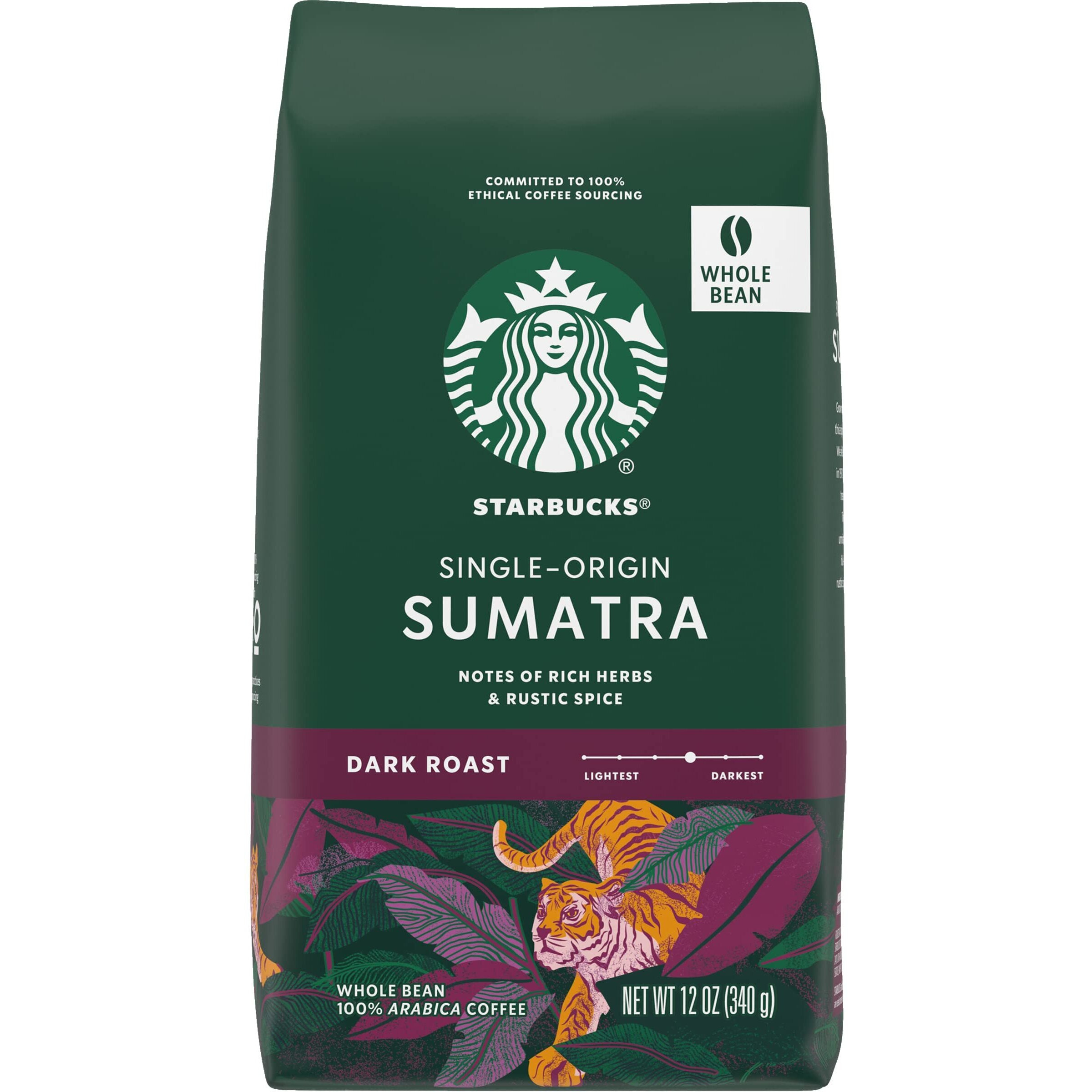 Starbucks Sumatra Coffee, Whole Bean, 12-Ounce Bags (Pack Of 3)