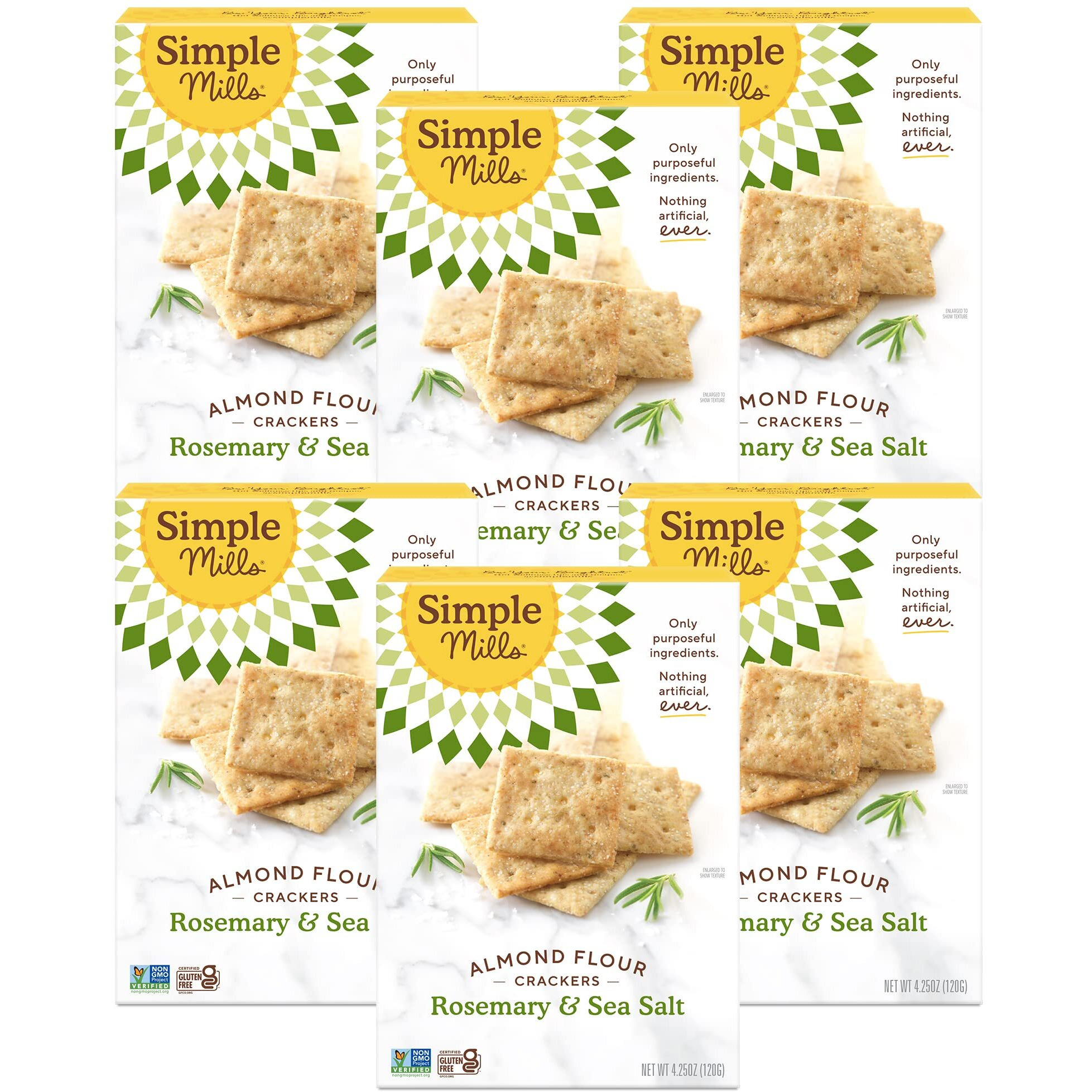 Simple Mills Almond Flour Crackers, Rosemary & Sea Salt - Gluten Free, Vegan, Healthy Snacks, 4.25 Ounce (Pack Of 6)