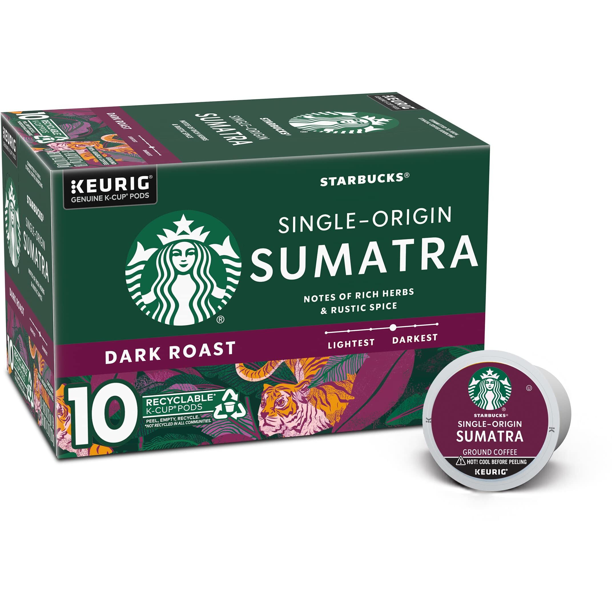 Starbucks Dark Roast K-Cup Coffee Pods - Sumatra For Keurig Brewers - 1 Box (10 Pods)