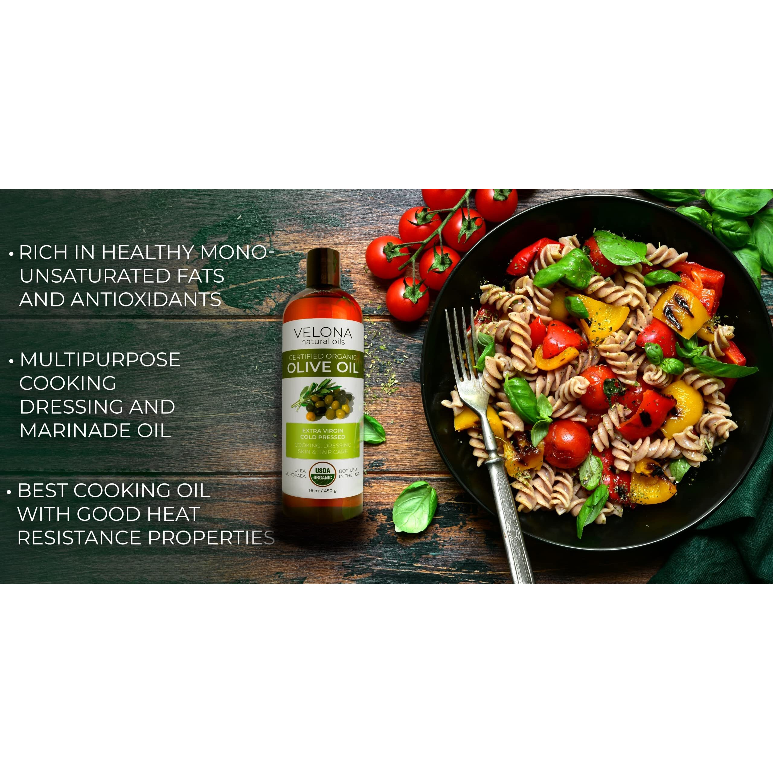 Velona Usda Certified Organic Olive Oil - 8 Oz | 100% Pure And Natural Carrier Oil | Extra Virgin, Unrefined, Cold Pressed | Cooking, Dressing, Face, Hair, Body & Skin Care | Use Today - Enjoy Results