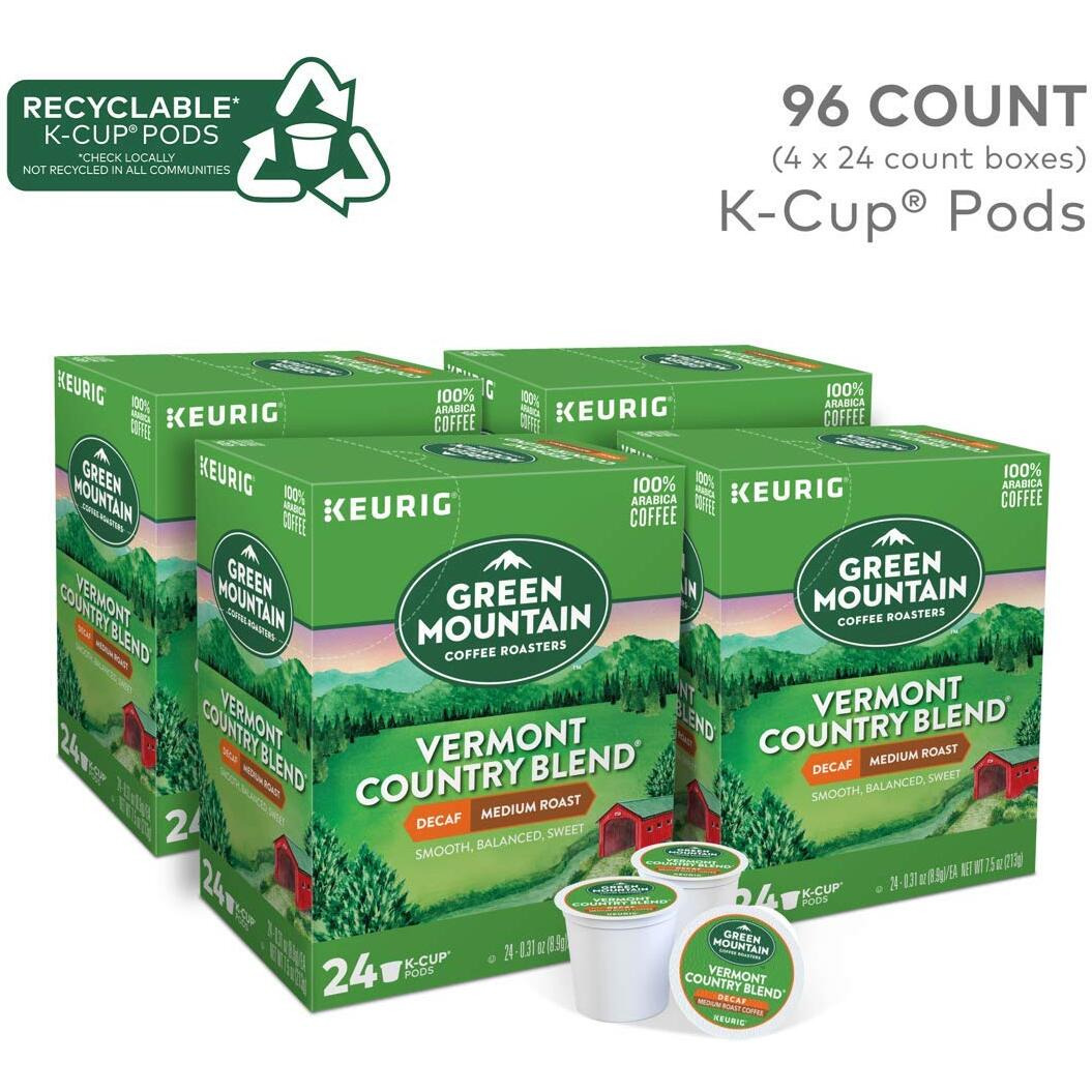 Green Mountain Coffee Roasters Vermont Country Blend Decaf, Keurig Single-Serve K-Cup Pods, Medium Roast Coffee, 96 Count (4 Packs Of 24)