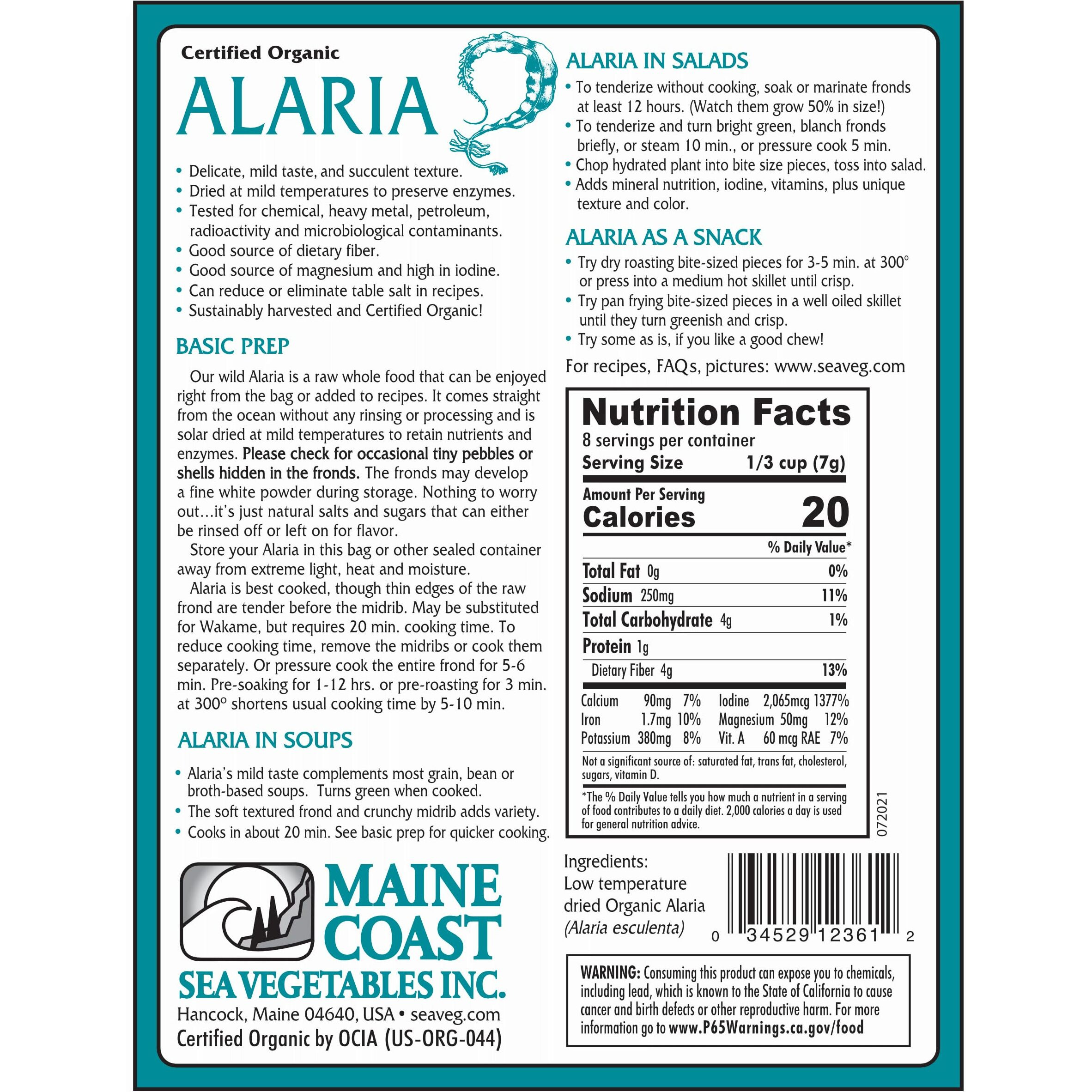Alaria Whole Leaf 2 Oz Bag - "&quotWild Atlantic Wakame"" - Organic Seaweed