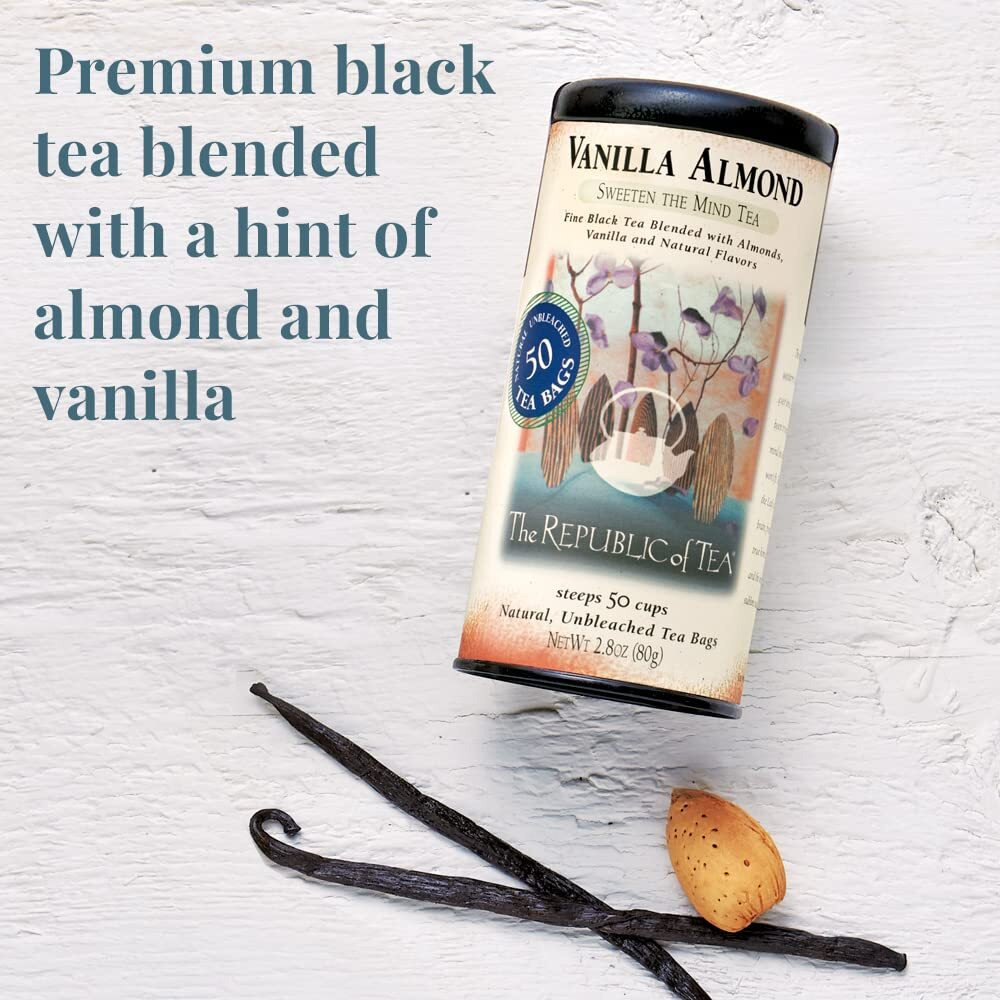 The Republic Of Tea - Vanilla Almond Black Tea Tin, 50 Tea Bags, Naturally Caffeinated