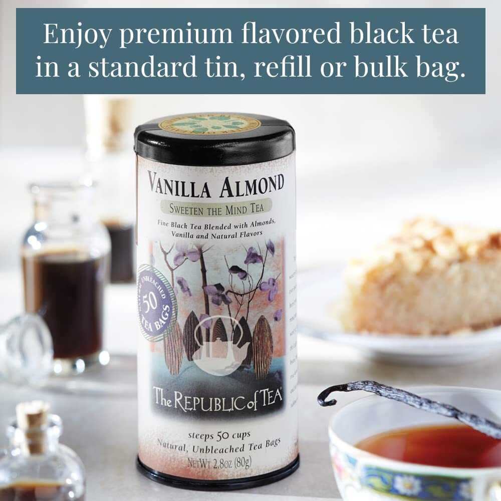 The Republic Of Tea - Vanilla Almond Black Tea Tin, 50 Tea Bags, Naturally Caffeinated