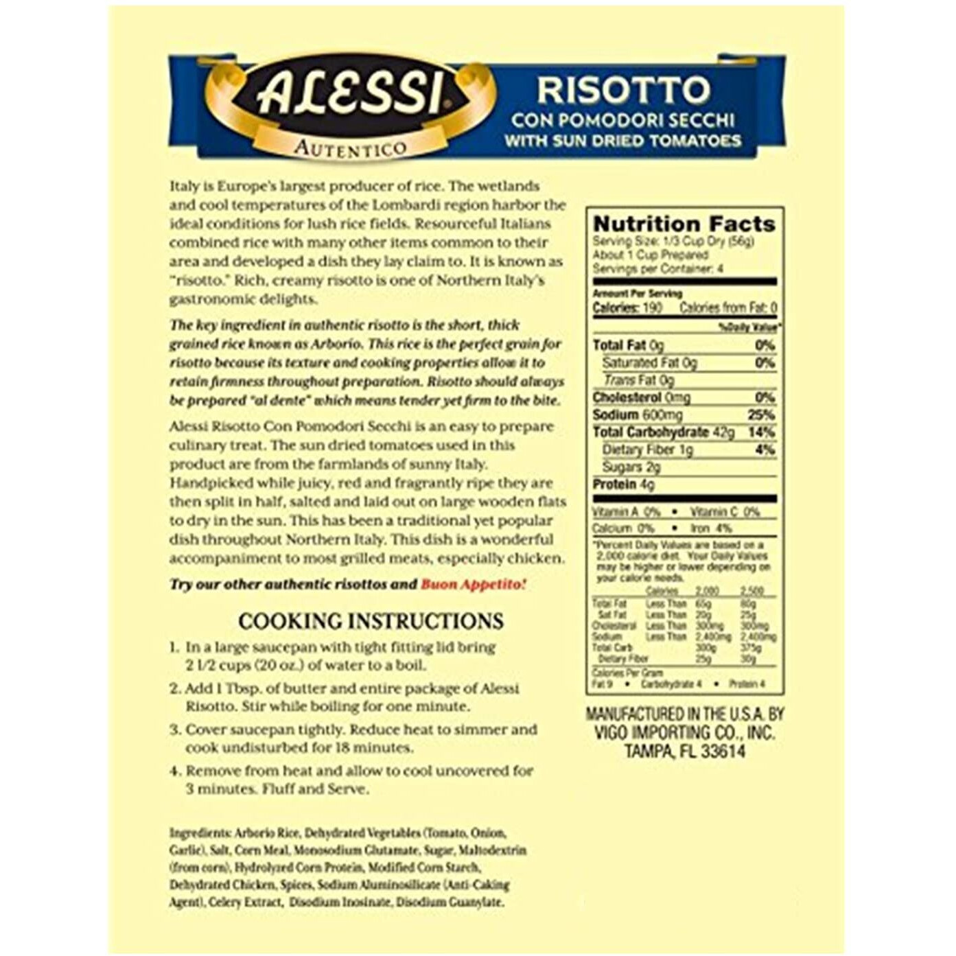 Alessi Autentico, Premium Seasoned Risotto, Italian Arborio Rice, Easy To Prepare, 8Oz (Sun Dried Tomato, Pack Of 6)