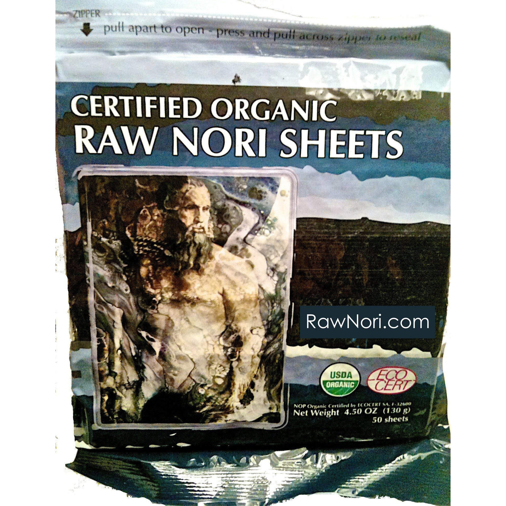 Raw Organic Nori Sheets 50 Qty Pack - Certified Vegan, Raw, Kosher Sushi Wrap Papers - Premium Unheated, Un Cooked, Untoasted, Dried - Rawfood