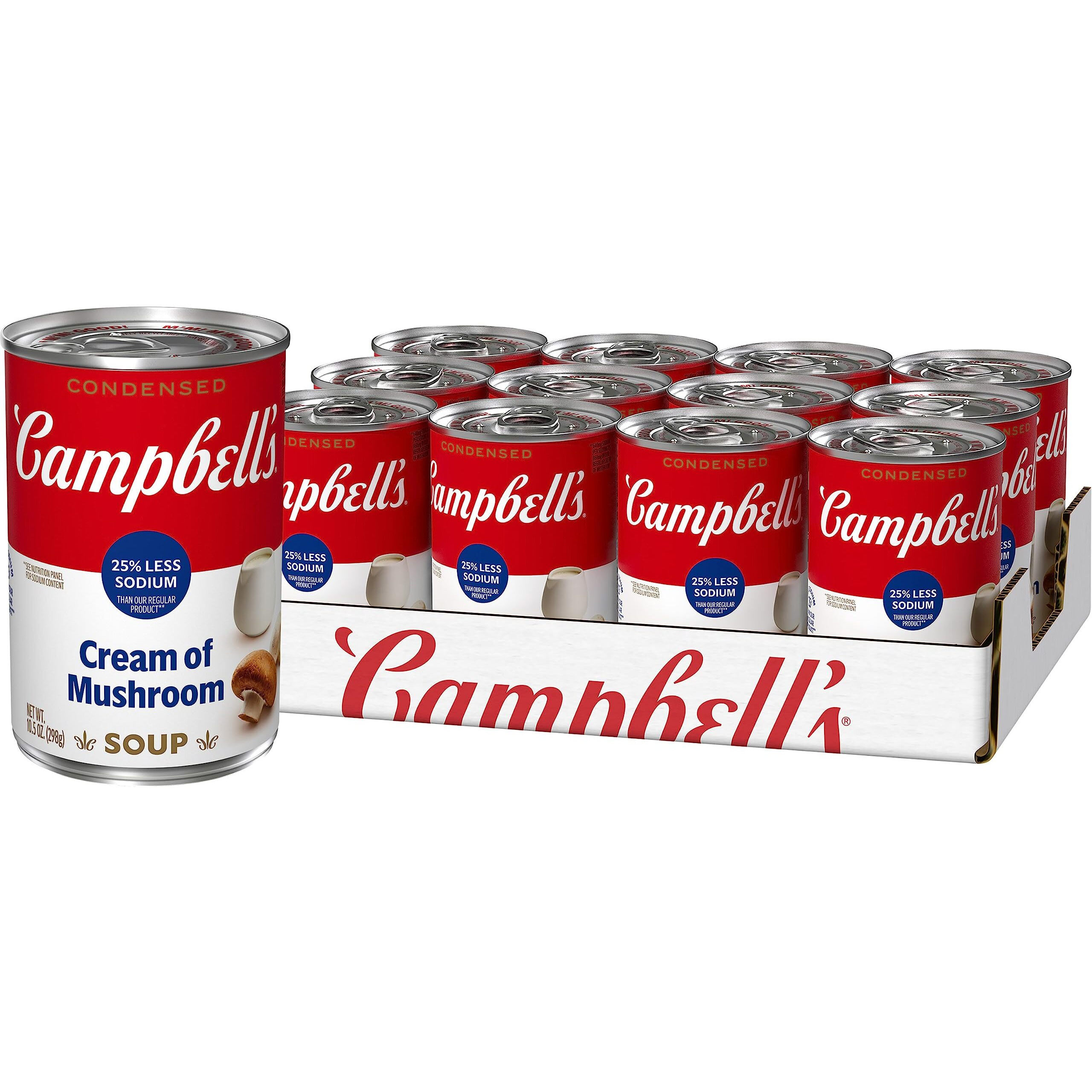 Campbell's Condensed 25% Less Sodium Cream Of Mushroom Soup, 10.5 Ounce Can (Pack Of 12)
