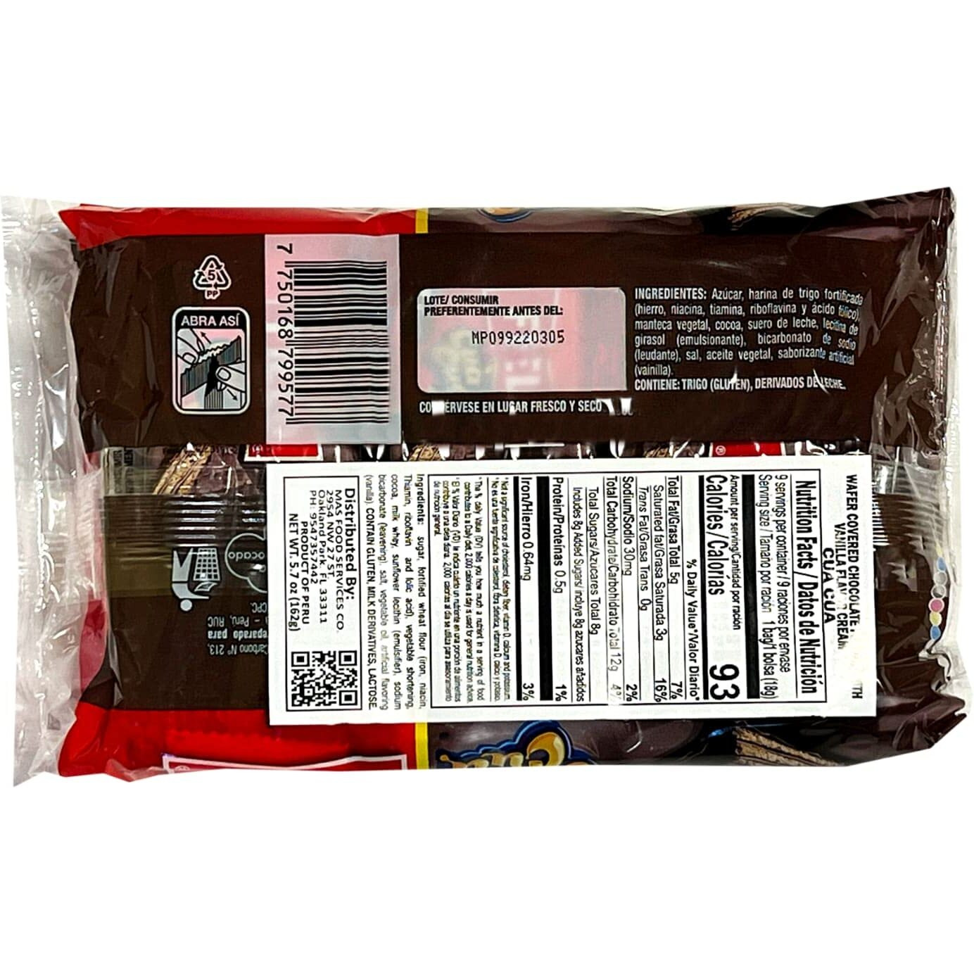 Cuacua Wafer Cubierto Sabor A Chocolate Con Crema Sabor A Vainilla