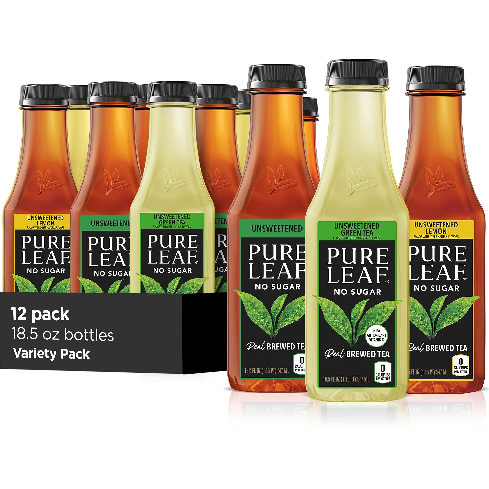 Pure Leaf Iced Tea, 0 Calories Unsweetened Variety Pack, 18.5 Fl Oz (Pack Of 12)