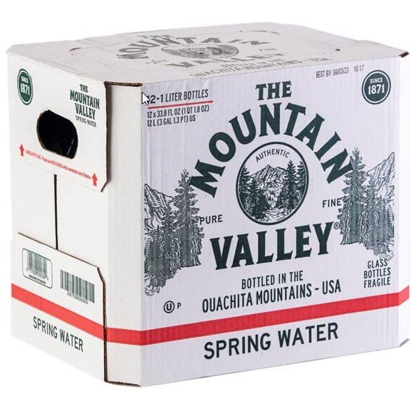 The Mountain Valley 1 Liter Spring Water In Glass Bottle 1 Liter (Pack Of 12)