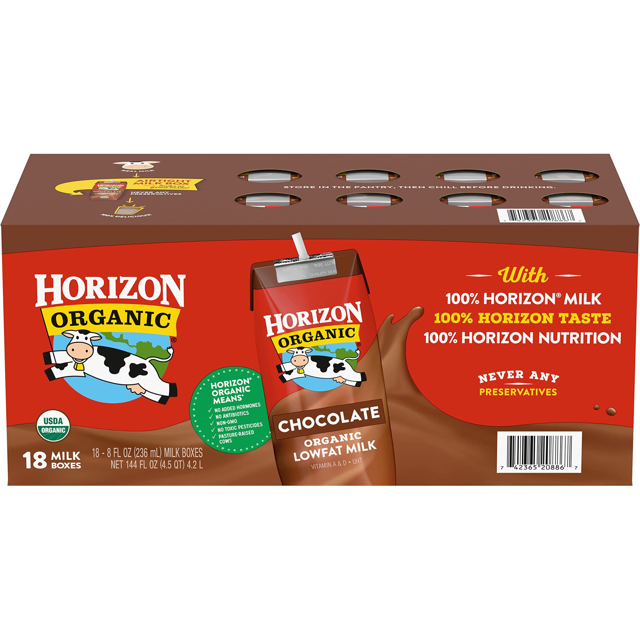 Horizon Organic Shelf-Stable 1% Low Fat Milk Boxes, Chocolate, 8 Oz., 18 Pack