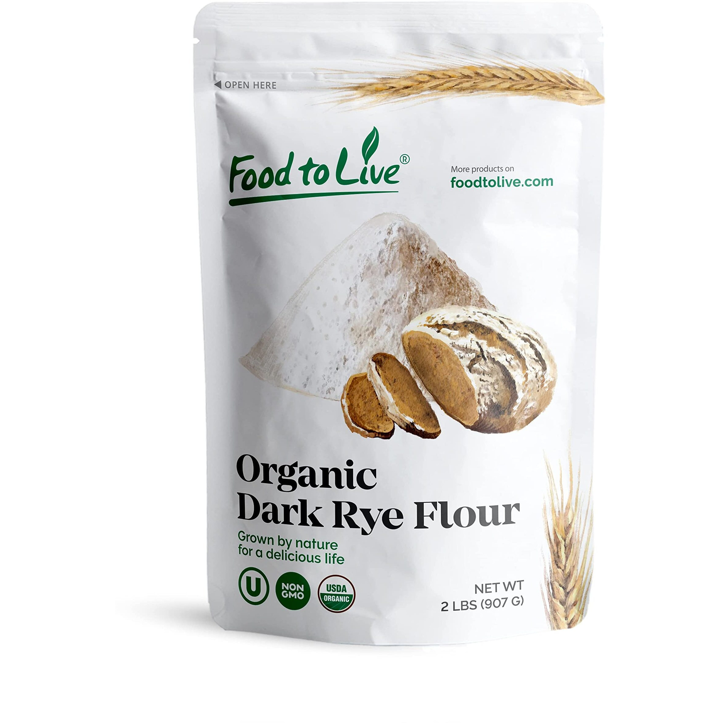 Food To Live Organic Dark Rye Flour, 2 Pounds - Whole Grain, Non-Gmo, Stone Ground, Kosher, Raw, Vegan, Bulk, Great For Baking Bread, Product Of The Usa