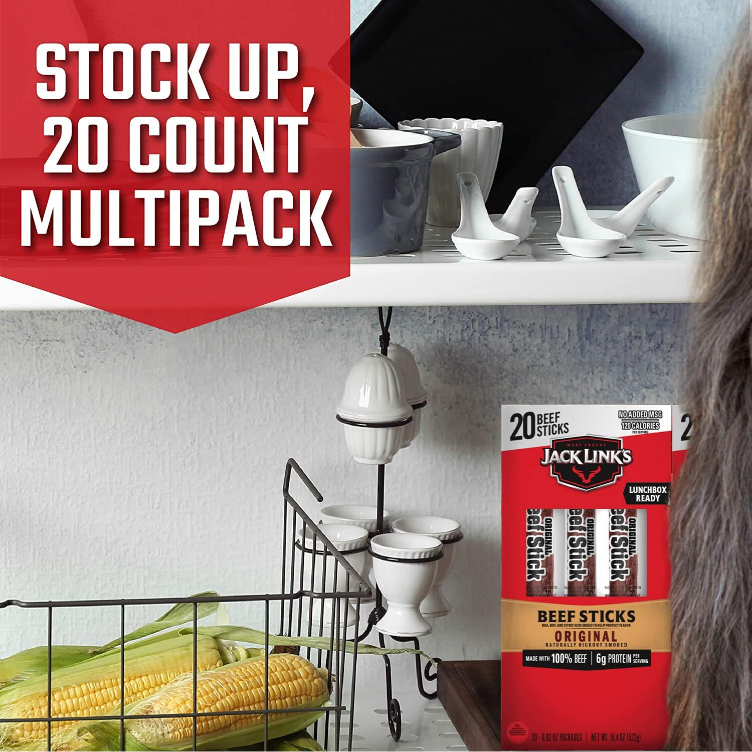 Jack Link's Beef Sticks, Original - Protein Snack, Meat Stick With 6G Of Protein, Made With 100% Beef, Individually Wrapped Beef Snack Sticks - 0.92 Oz. (20 Count)