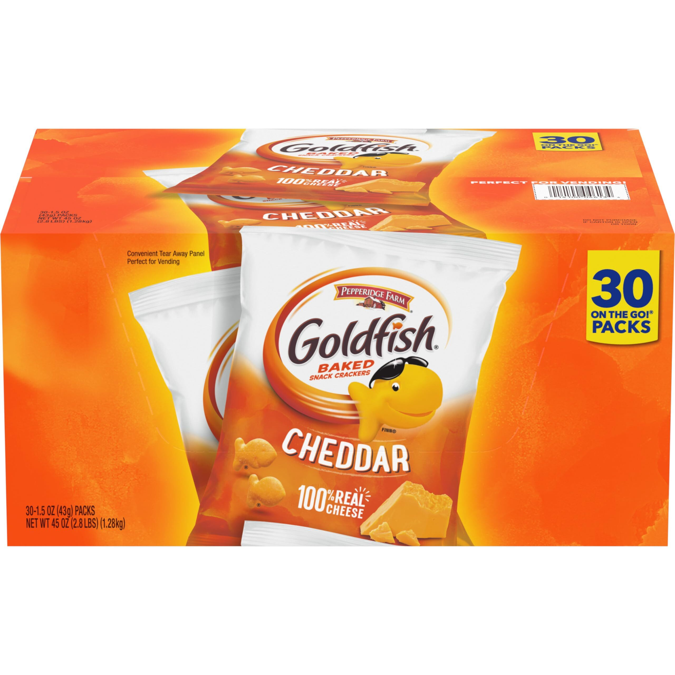 Pepperidge Farm Goldfish Cheddar Crackers, 1.5 Oz. Snack Packs, 30 Count