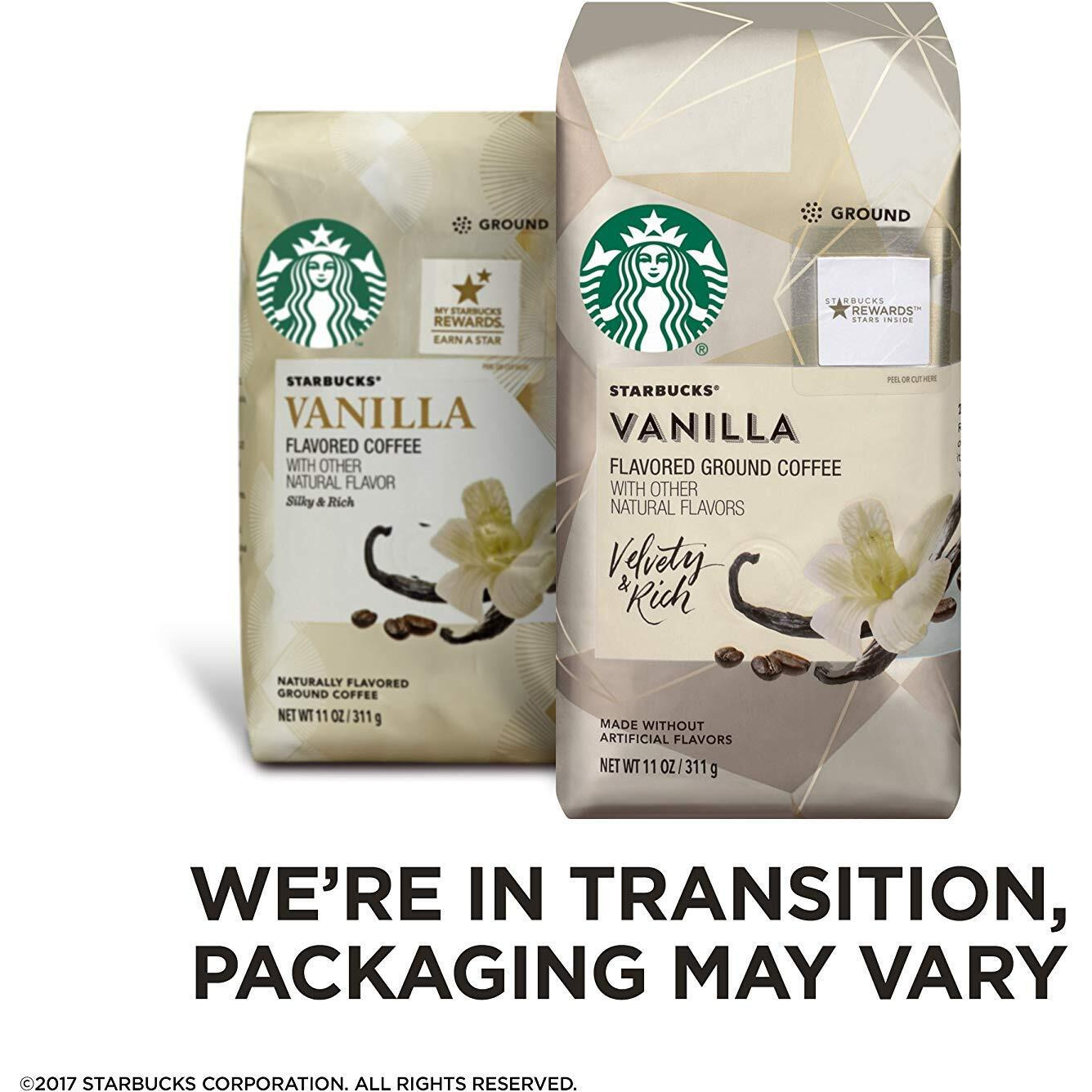 Starbucks Ground Coffee-Vanilla Flavored Coffee-No Artificial Flavors-100% Arabica-6 Bags (11 Oz Each)
