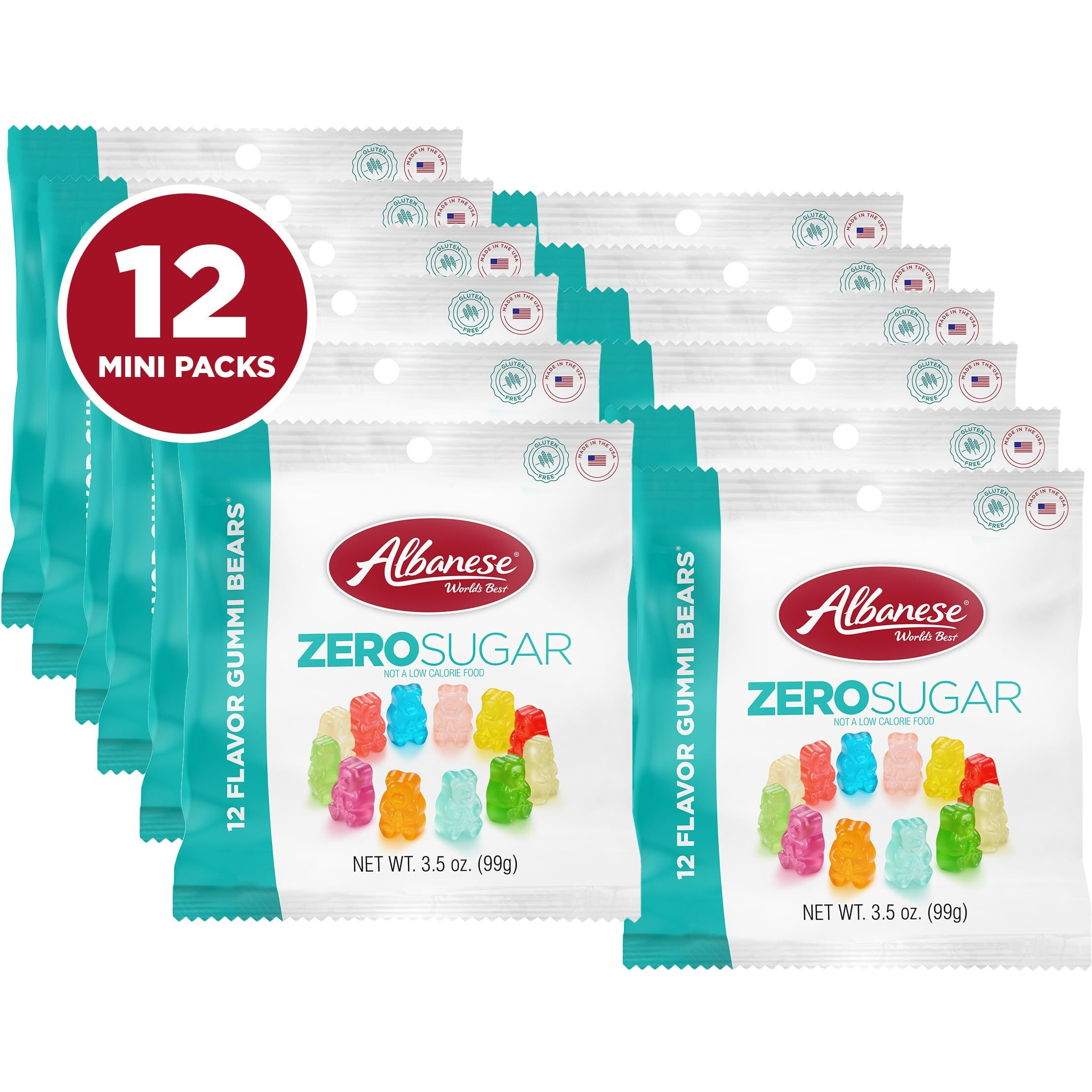 Albanese World's Best Zero Sugar 12 Flavor Gummi Bears, 3.5 Ounce Bag Of Gummy Candy (Pack Of 12)