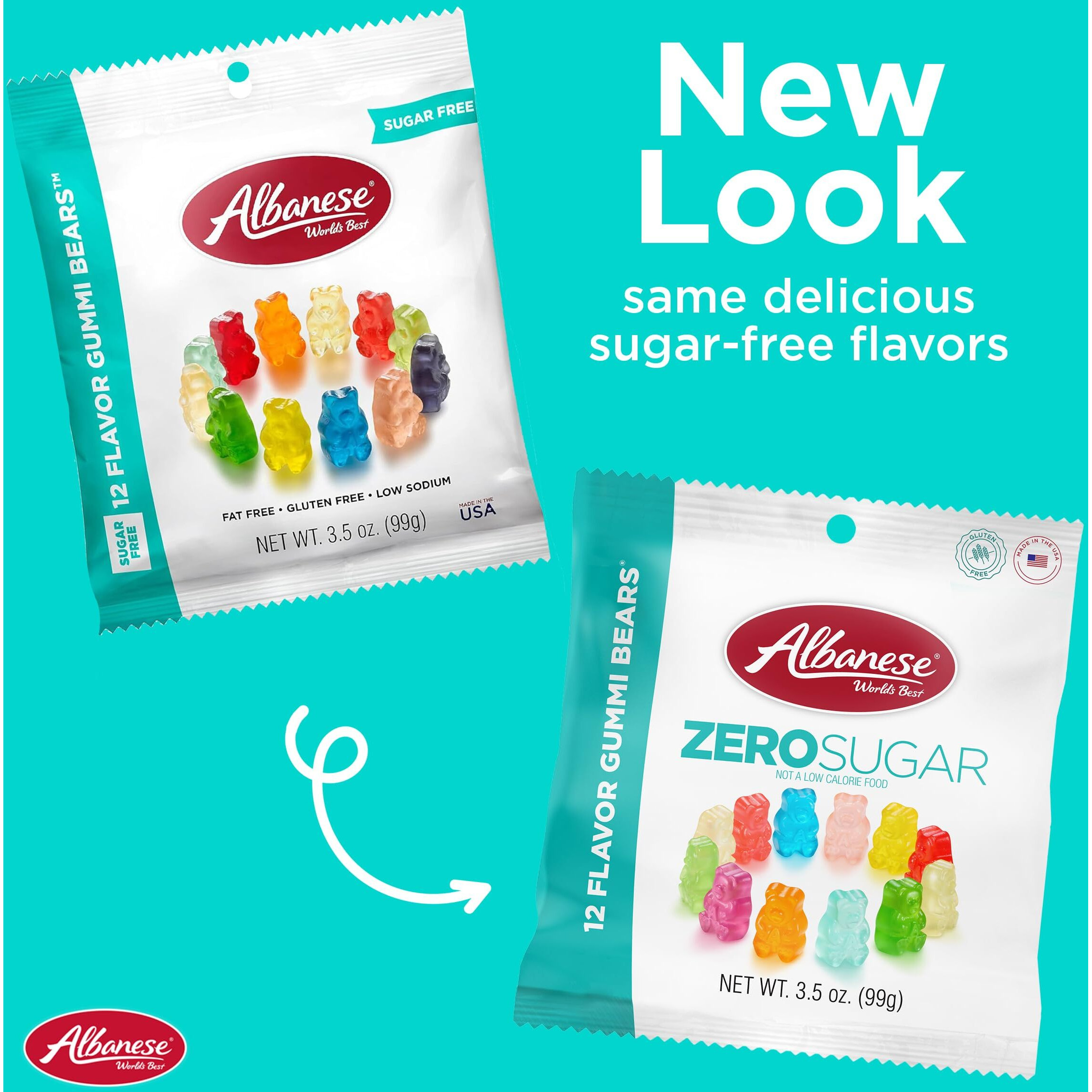 Albanese World's Best Zero Sugar 12 Flavor Gummi Bears, 3.5 Ounce Bag Of Gummy Candy (Pack Of 12)