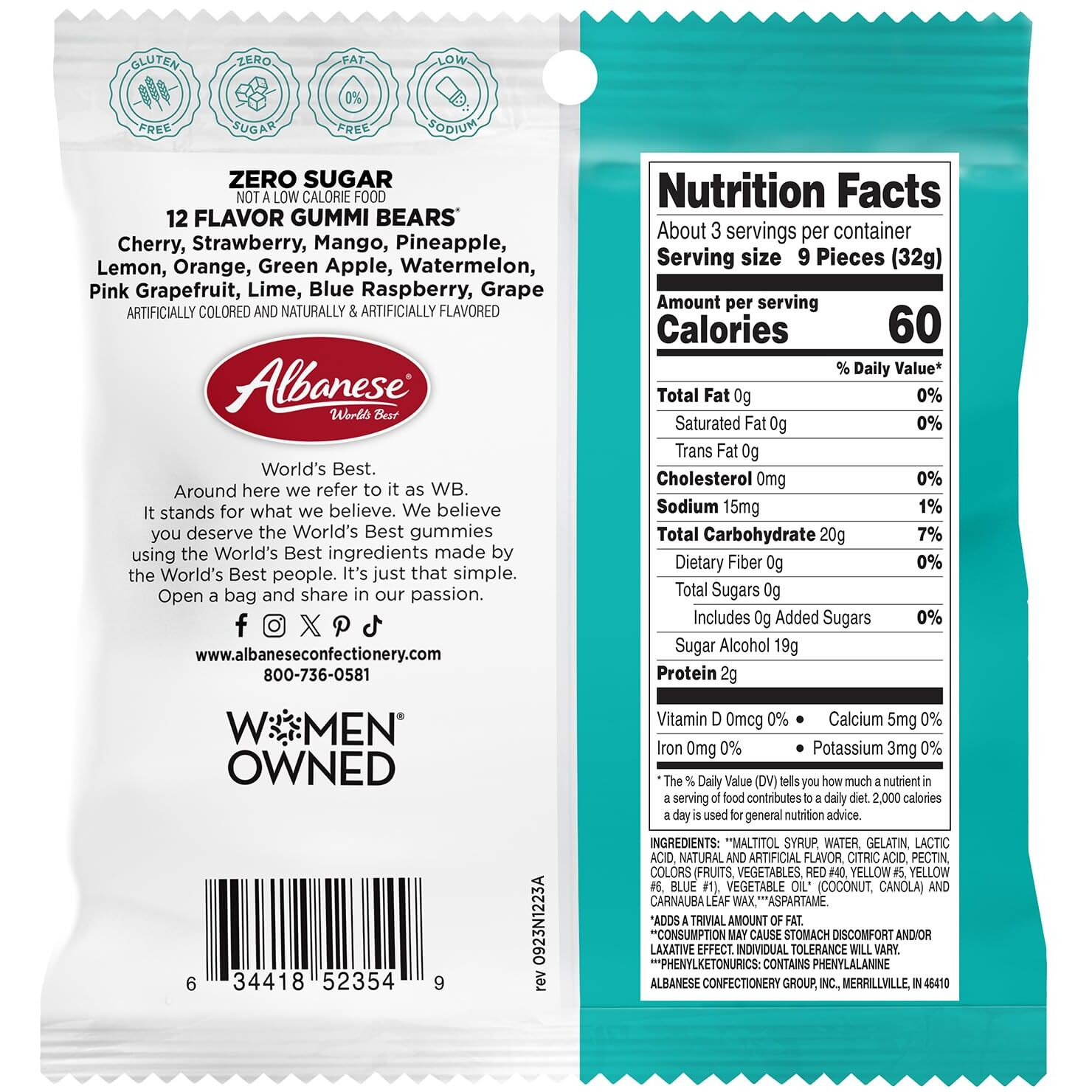 Albanese World's Best Zero Sugar 12 Flavor Gummi Bears, 3.5 Ounce Bag Of Gummy Candy (Pack Of 12)