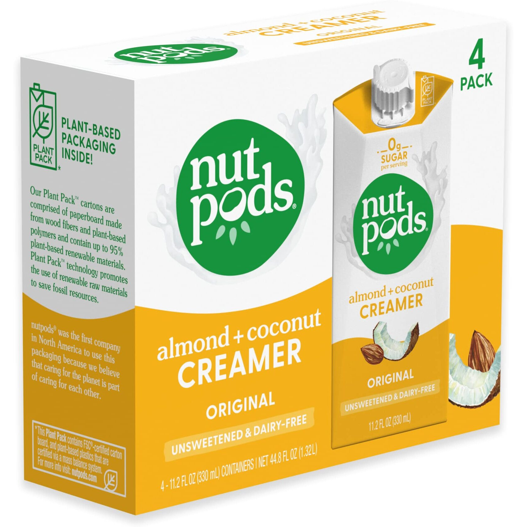 Nutpods Original Coffee Creamer - Unsweetened Non Dairy Creamer Made From Almonds And Coconuts - Keto Creamer, Whole30, Gluten Free, Non-Gmo, Vegan, Sugar Free, Kosher (4-Pack)