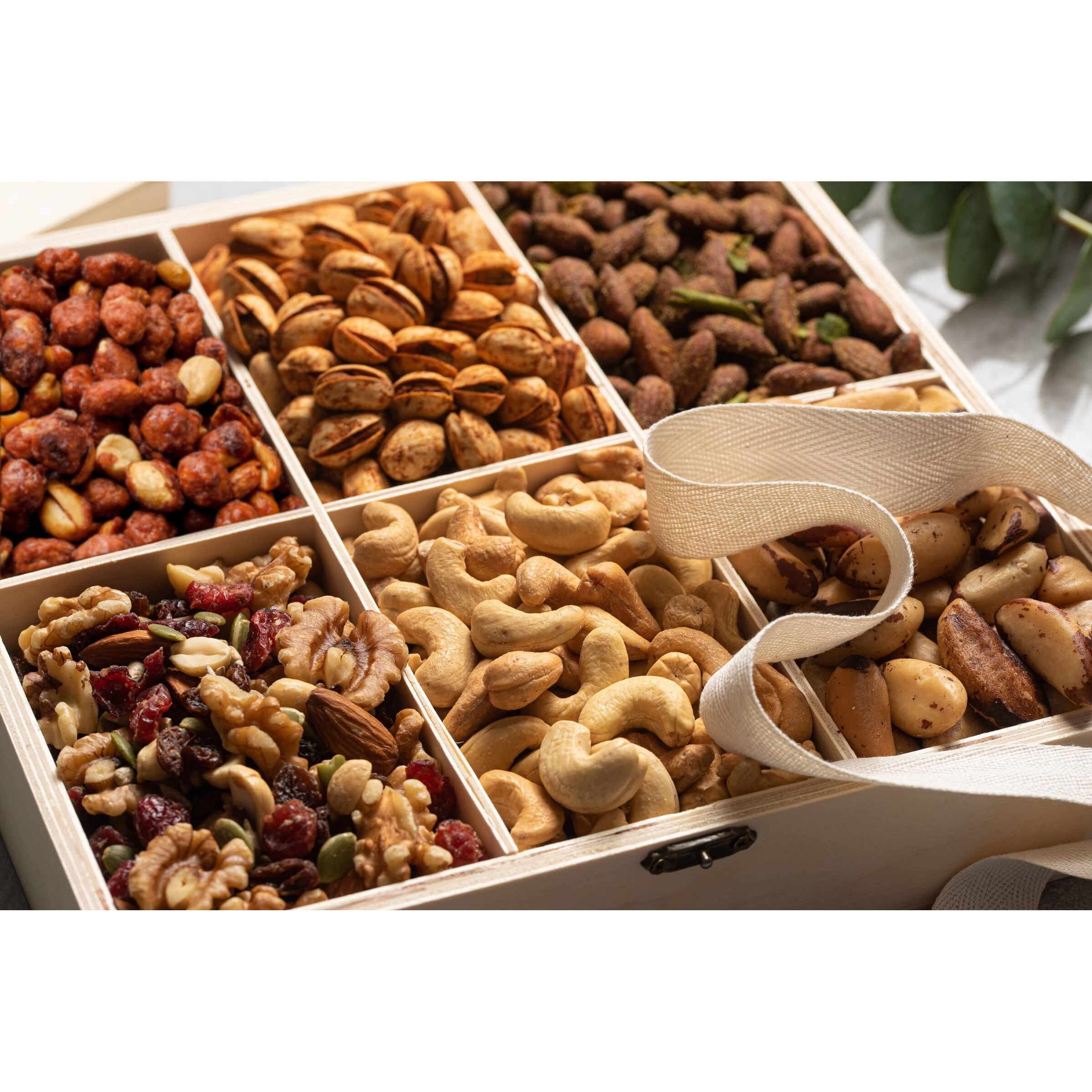 Nut Gift Basket, In Reusable Wooden Crate, Healthy Gift Option, Gourmet Snack Food Box, With Unique Flavors, Great For Feel Better, Sympathy & Birthday- Bonnie & Pop