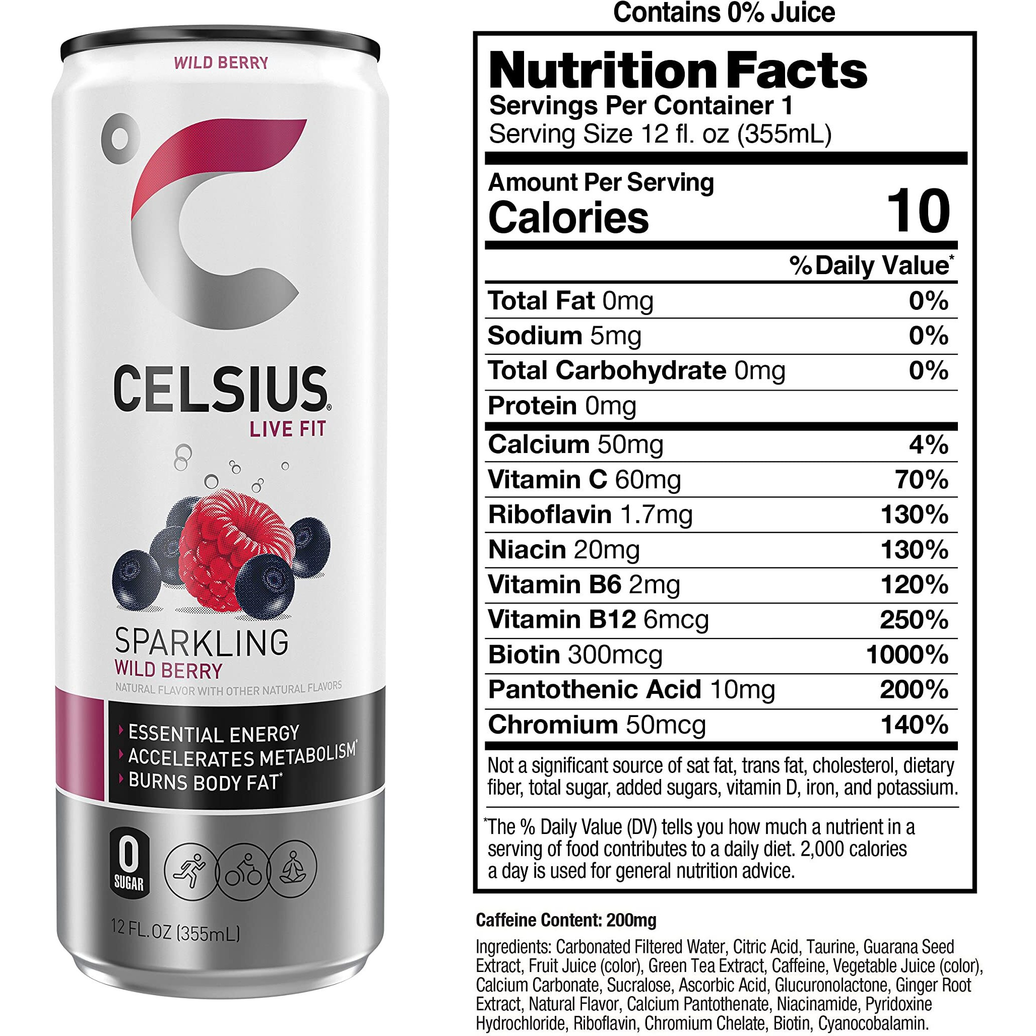 Celsius Sparkling Wild Berry, Functional Essential Energy Drink 12 Fl Oz (Pack Of 12)