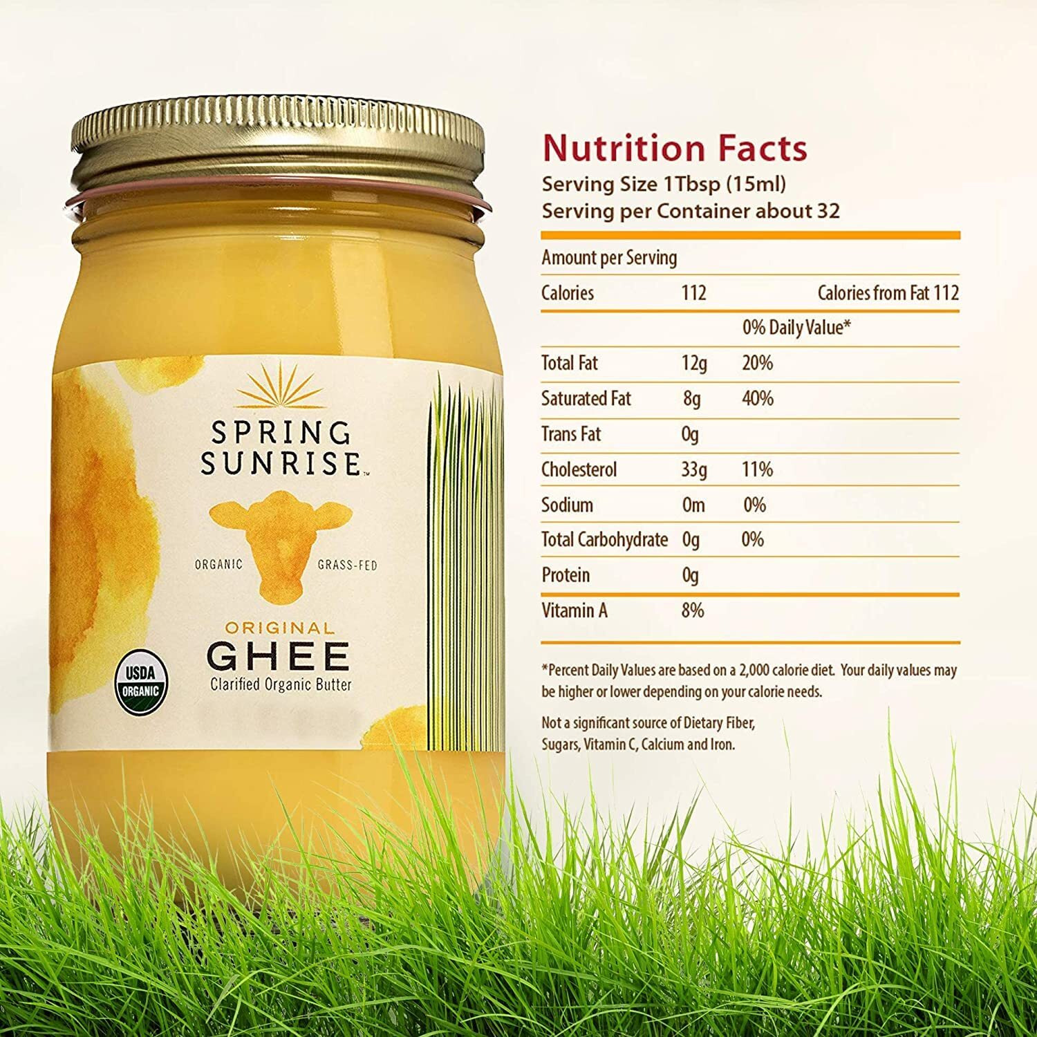 Ghee Organic Grass Fed - Ghee Butter - Organic Ghee - Ghee Oil - Grass Fed Ghee - Organic Butter - Grass Fed Butter - Ghee Butter Organic Grass Fed - Keto Butter - Spring Sunrise 8Oz