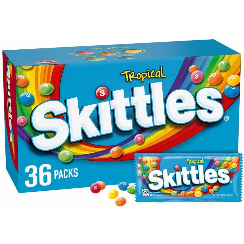 Skittles Tropical Summer Chewy Candy Assortment, 36 Ct Bulk Candy Box