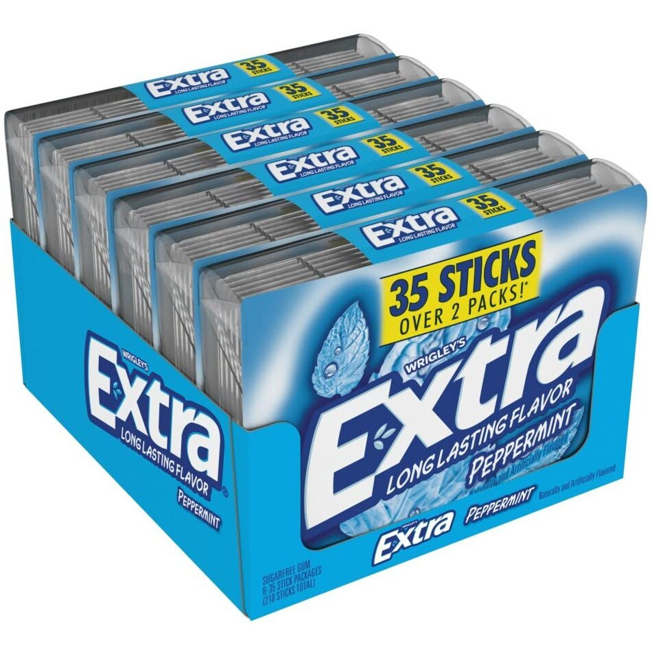 Extra Gum Peppermint Sugar Free Chewing Gum Mega Pack, 35 Stick (Pack Of 6)