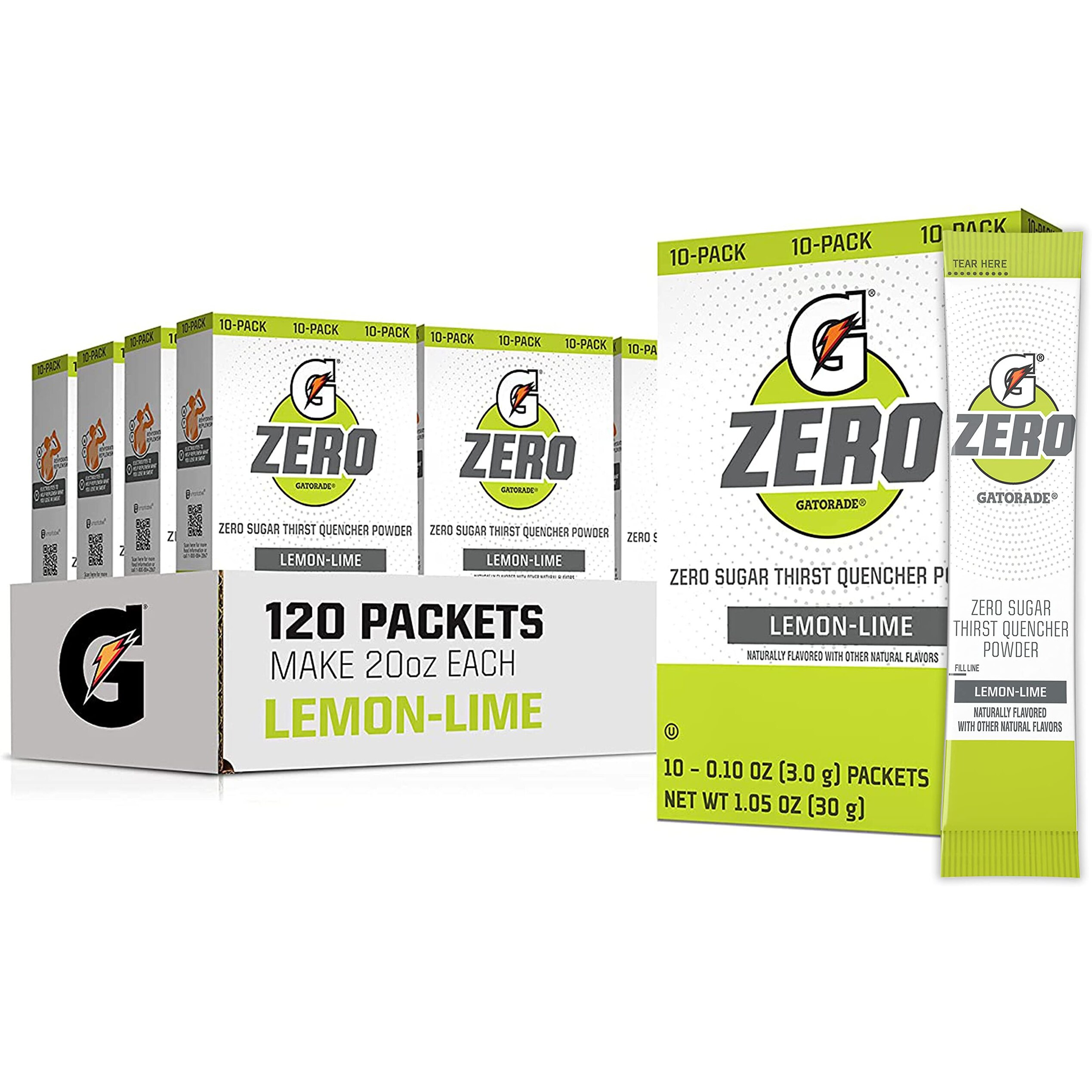 Gatorade G Zero Powder, Lemon Lime, 0.10Oz Packets, 10 Count (Pack Of 12)