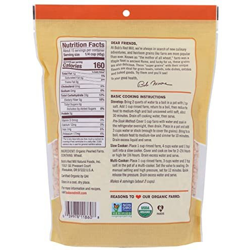 Bobs Red Mill Organic Whole Grain Farro, 24 Oz