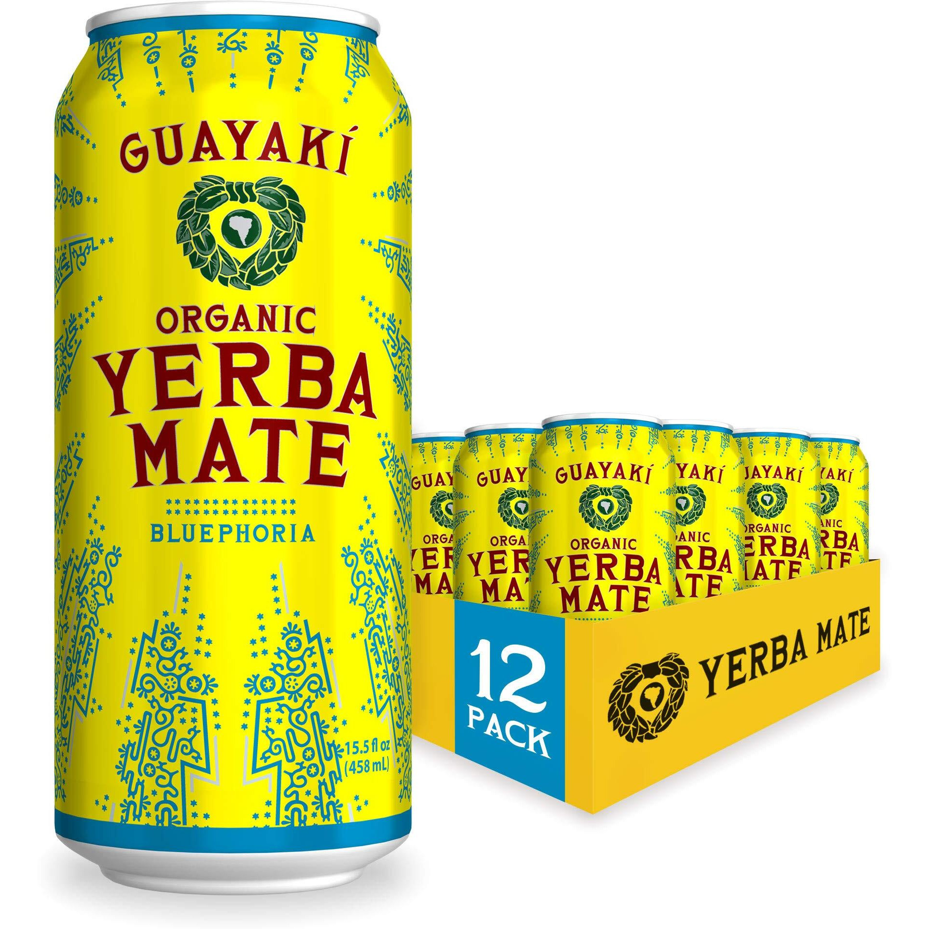 Guayaki Yerba Mate, Clean Energy Drink Alternative, Organic Bluephoria, 15.5Oz (Pack Of 12), 150Mg Caffeine