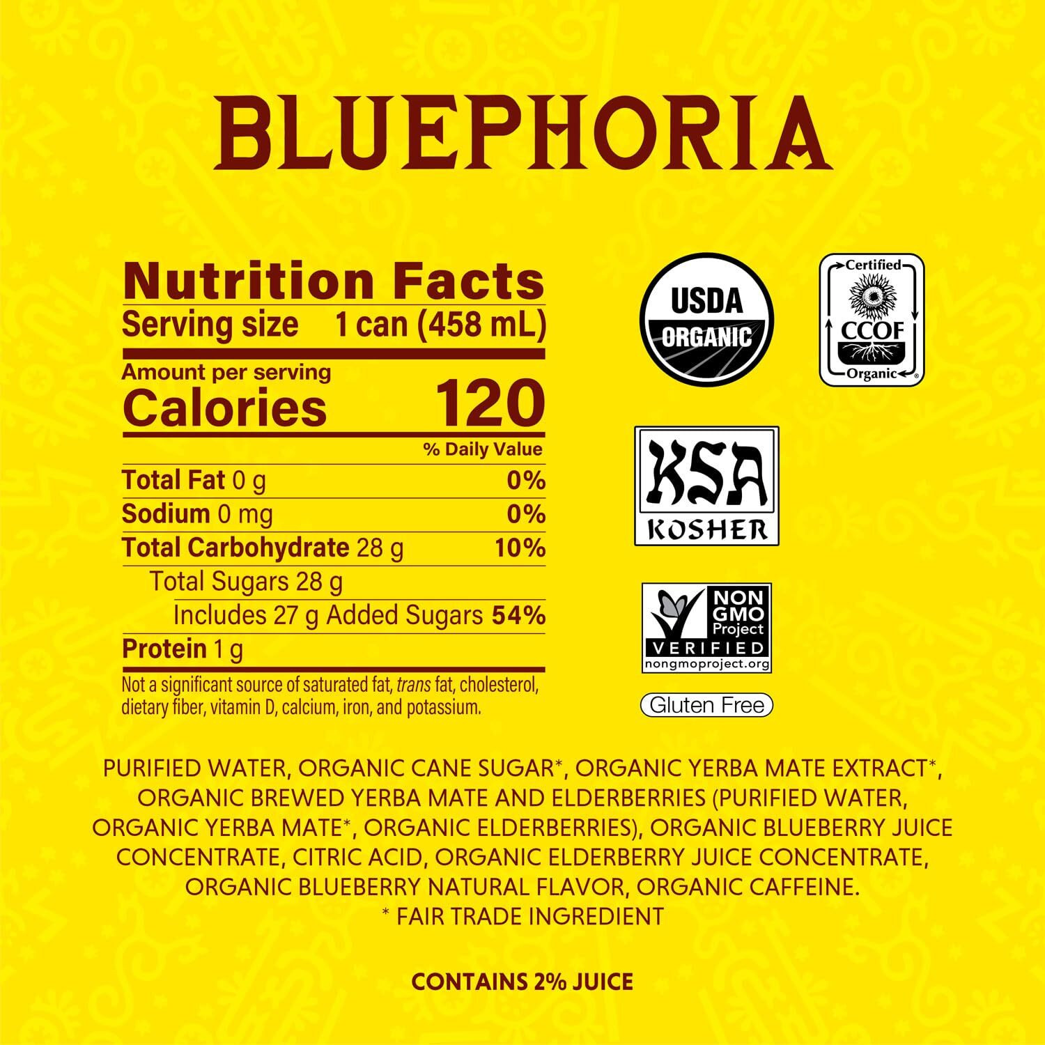 Guayaki Yerba Mate, Clean Energy Drink Alternative, Organic Bluephoria, 15.5Oz (Pack Of 12), 150Mg Caffeine