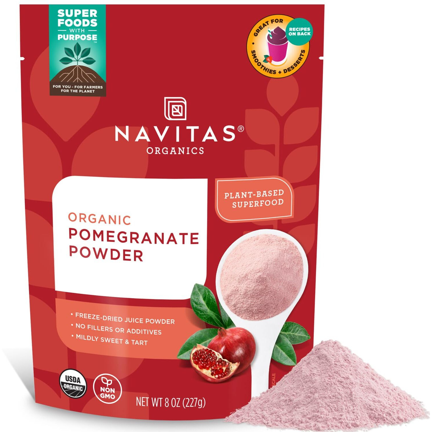 Navitas Organics Pomegranate Powder, 8Oz. Bag, 45 Servings - Organic, Non-Gmo, Freeze-Dried, Gluten-Free