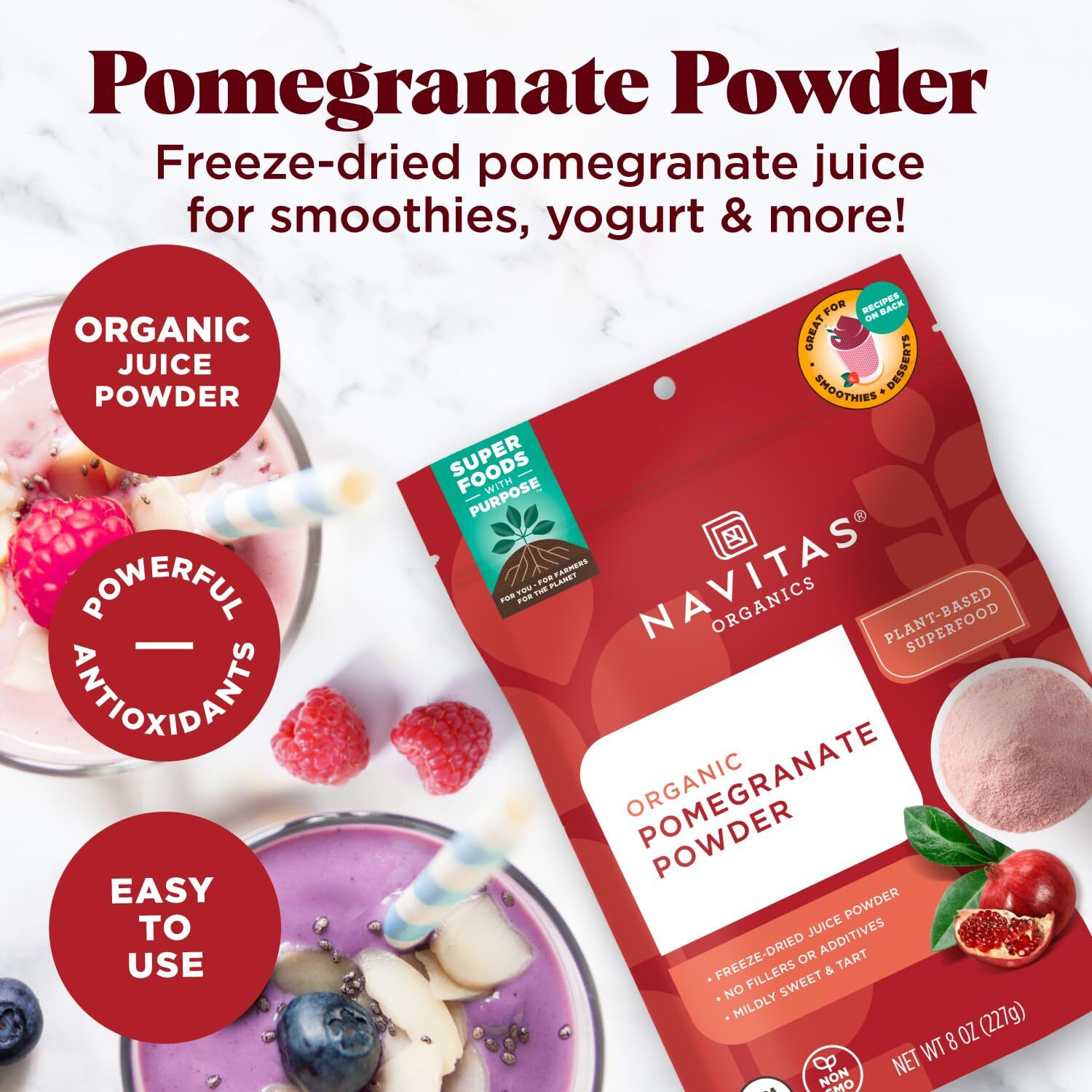 Navitas Organics Pomegranate Powder, 8Oz. Bag, 45 Servings - Organic, Non-Gmo, Freeze-Dried, Gluten-Free