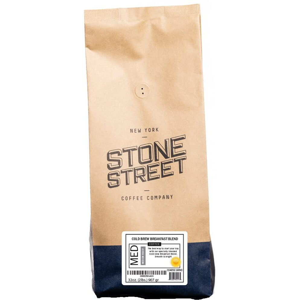 Stone Street Cold Brew Coffee, Breakfast Blend, Low Acid, 100% Arabica, Gourmet Coffee, Medium Roast, Coarse Ground, 2 Lb