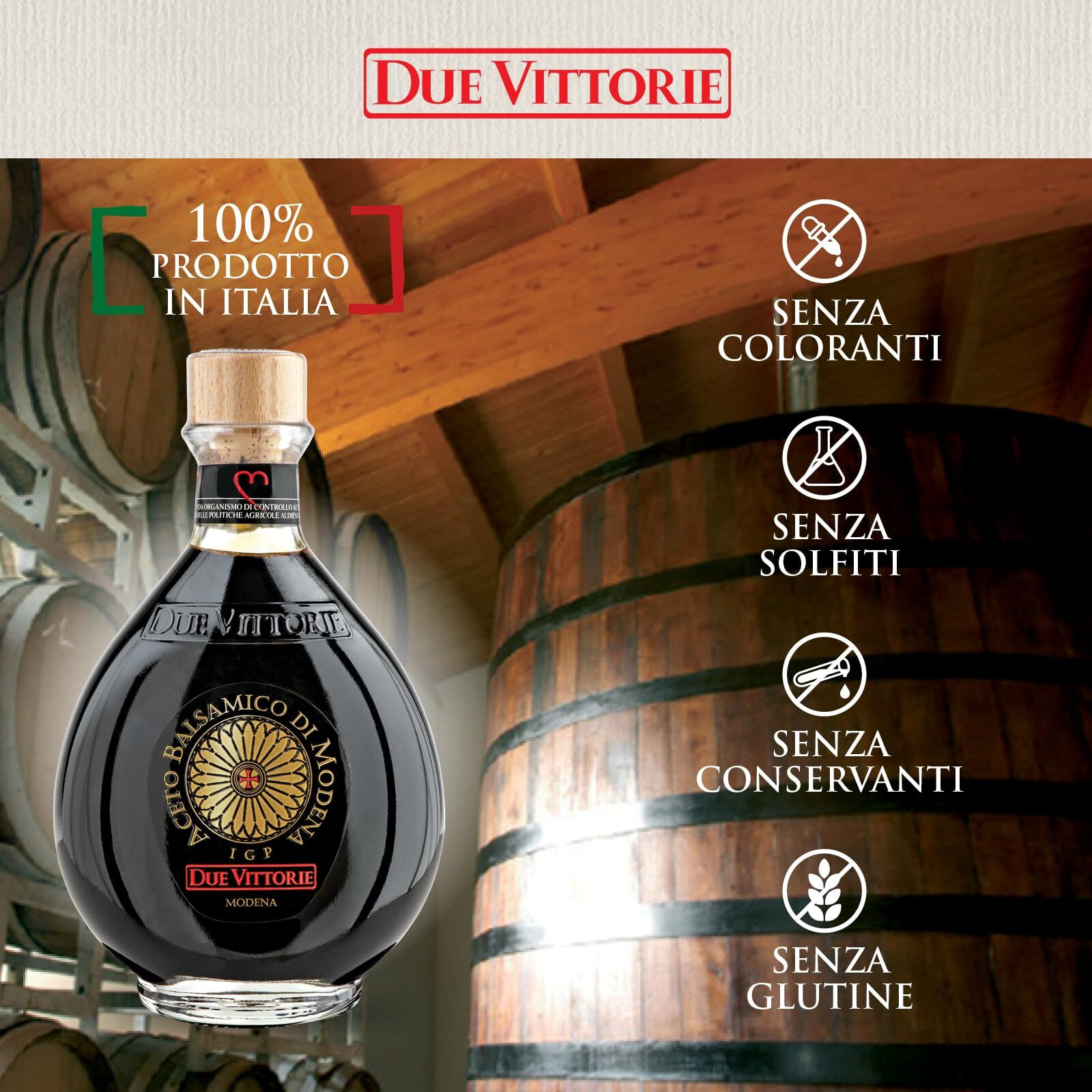 Due Vittorie Oro Gold, Barrel Aged Balsamic Vinegar Of Modena Igp With Cork Pourer, All-Natural, Extra Dense Premium Vinegar Aceto Balsamico Di Modena Igp Italy - 8.45Fl Oz / 250Ml