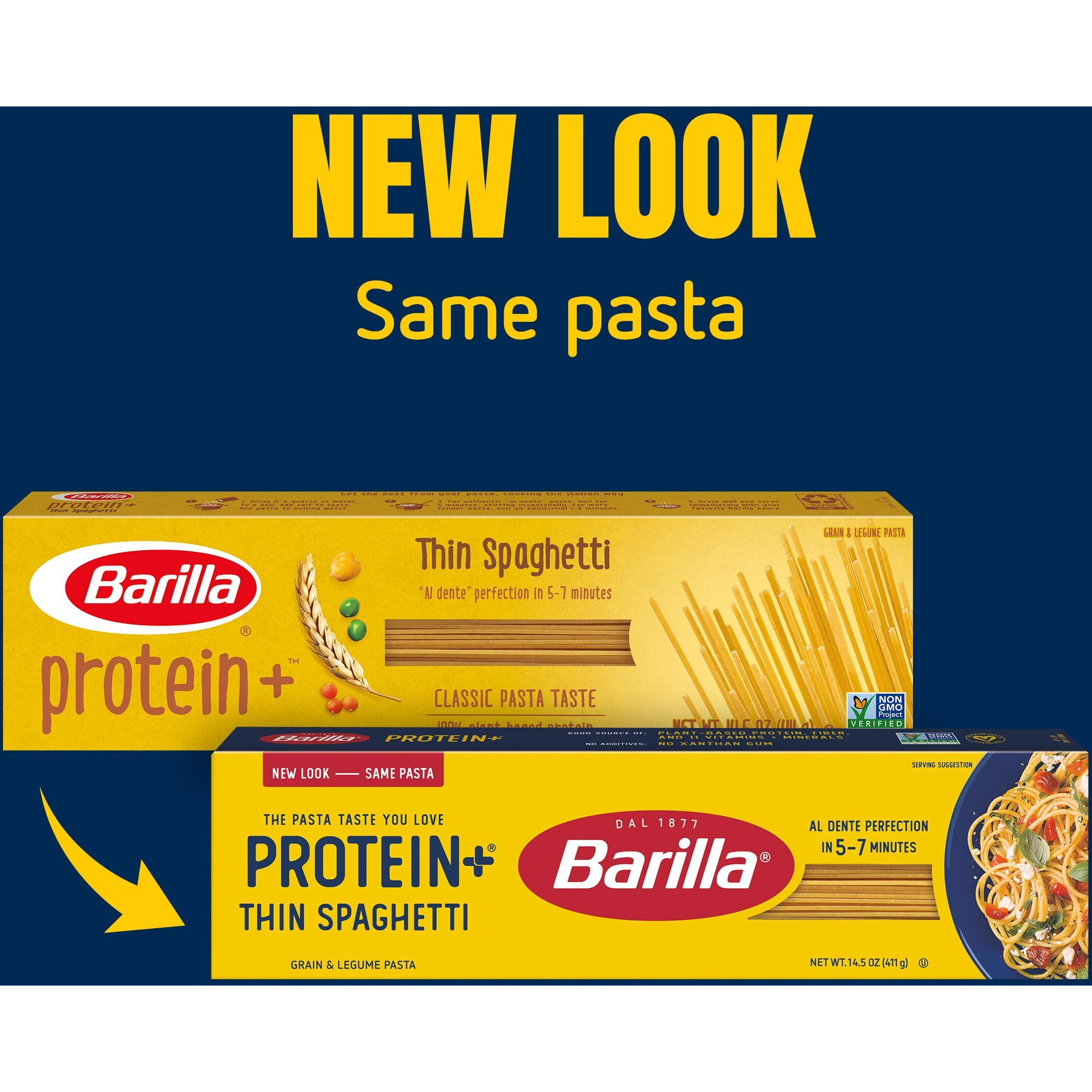 Barilla Protein+ (Plus) Thin Spaghetti Pasta, 14.5 Ounce (Pack Of 20) - Plant Based Pasta - Made From Lentils, Chickpeas & Peas - Non-Gmo, Kosher Certified And Vegan