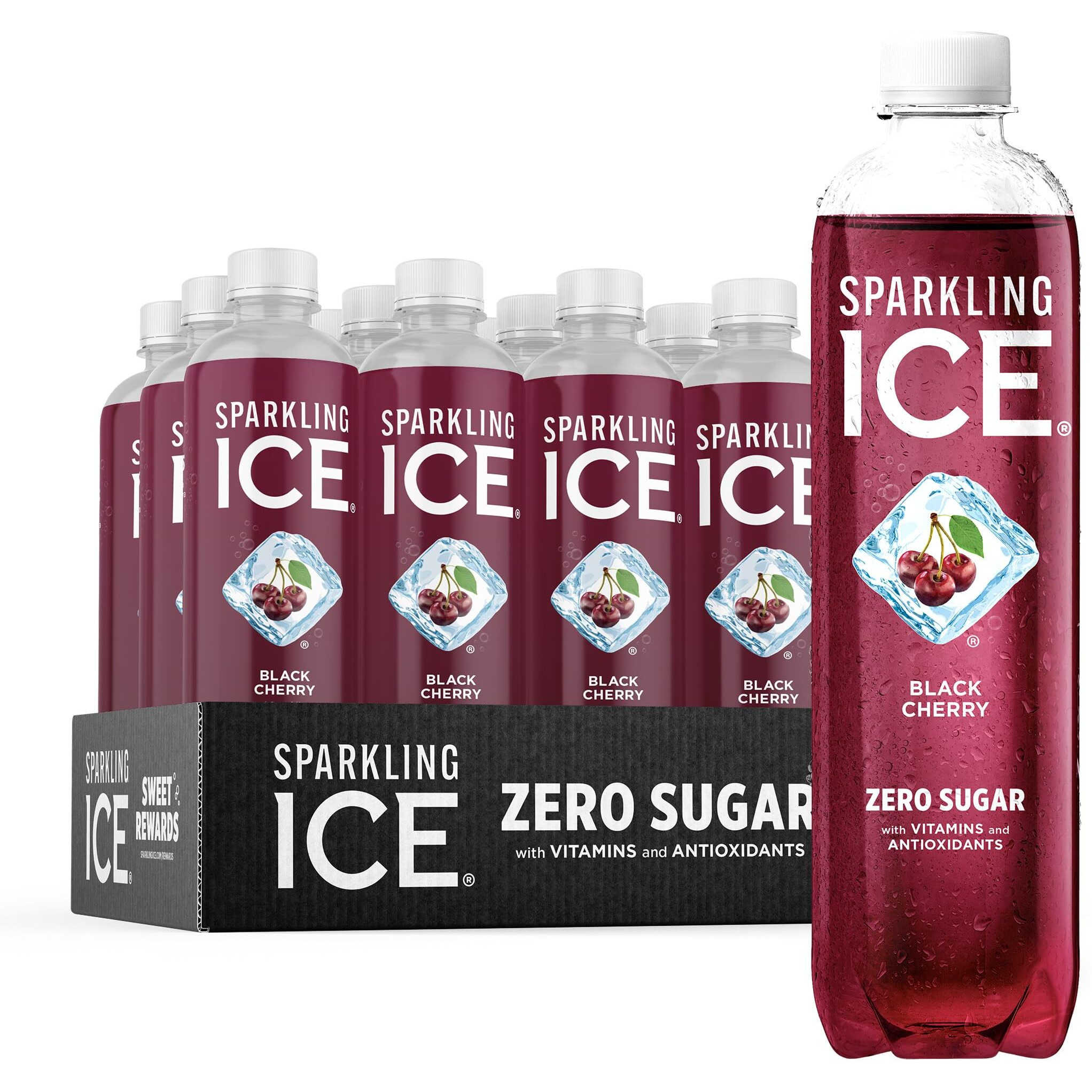 Sparkling Ice, Black Cherry Sparkling Water, Zero Sugar Flavored Water, With Vitamins And Antioxidants, Low Calorie Beverage, 17 Fl Oz Bottles (Pack Of 12)