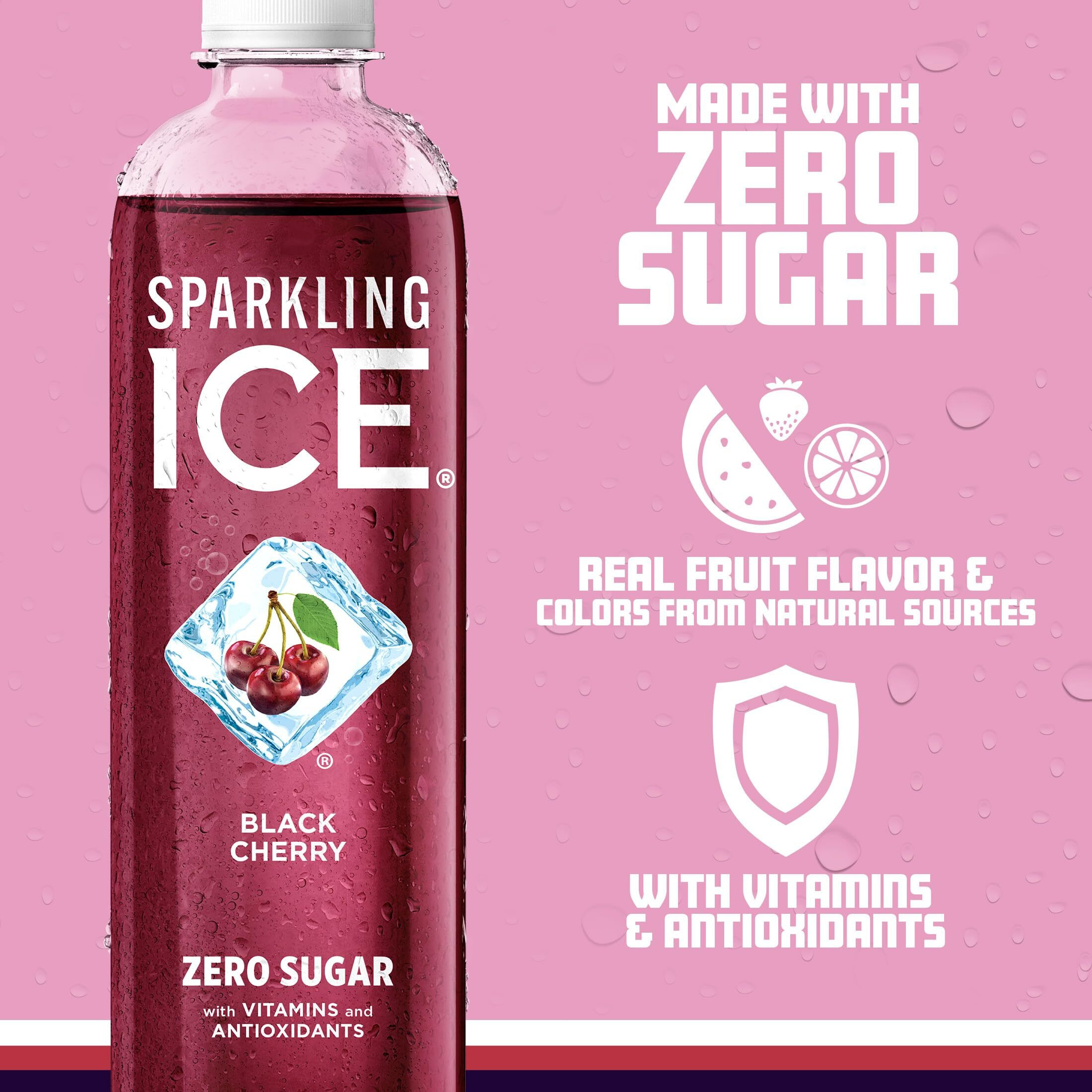 Sparkling Ice, Black Cherry Sparkling Water, Zero Sugar Flavored Water, With Vitamins And Antioxidants, Low Calorie Beverage, 17 Fl Oz Bottles (Pack Of 12)