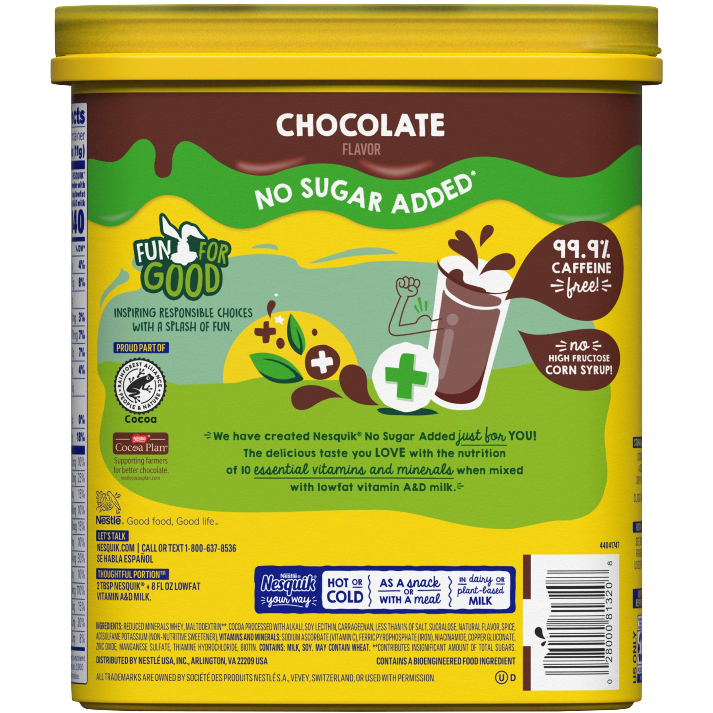Nestle Nesquik No Sugar Added Chocolate Flavored Powder 16 Oz. Canister