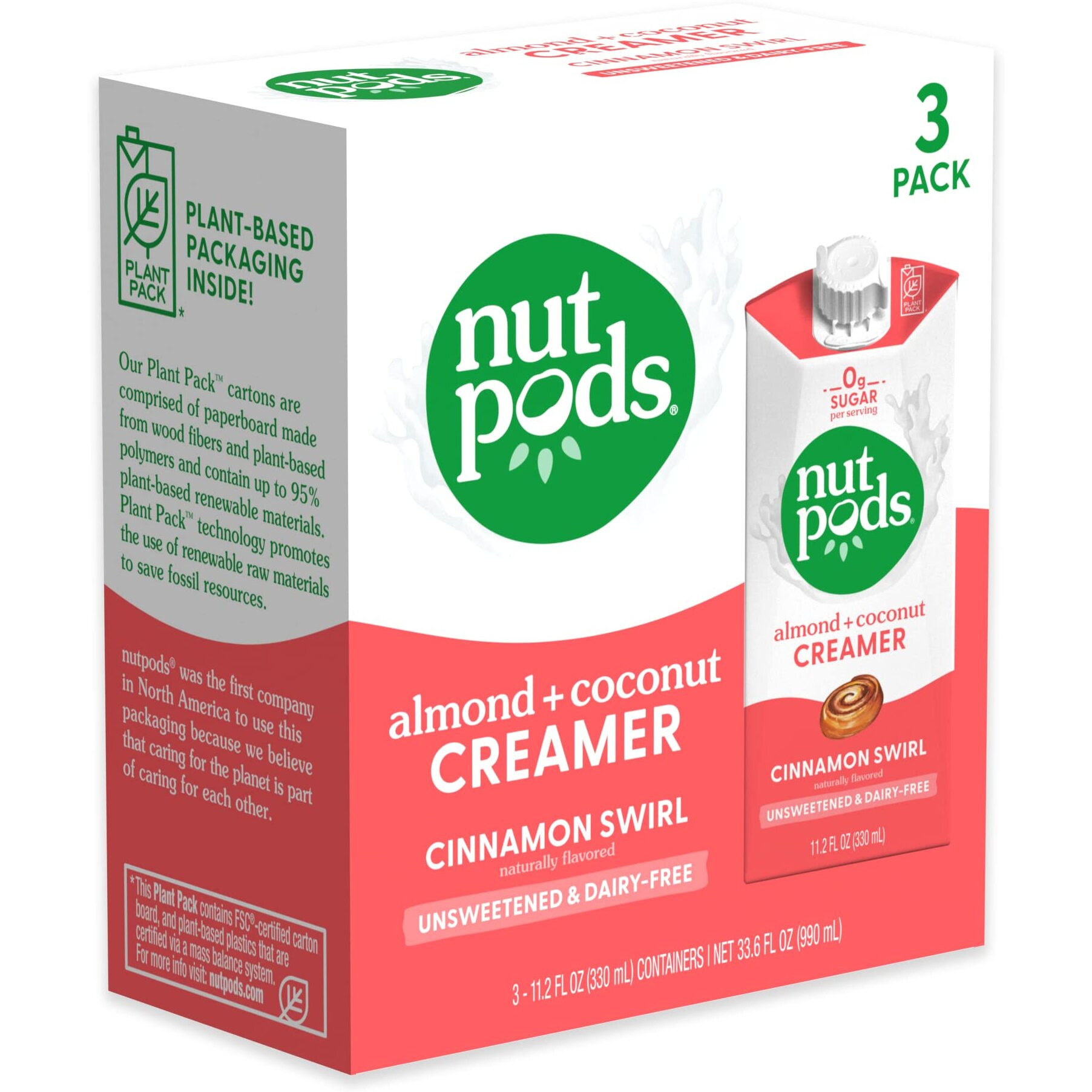 Nutpods Cinnamon Swirl Coffee Creamer - Unsweetened Non Dairy Creamer Made From Almonds And Coconuts - Keto Creamer, Whole30, Gluten Free, Non-Gmo, Vegan, Sugar Free, Kosher (3-Pack)