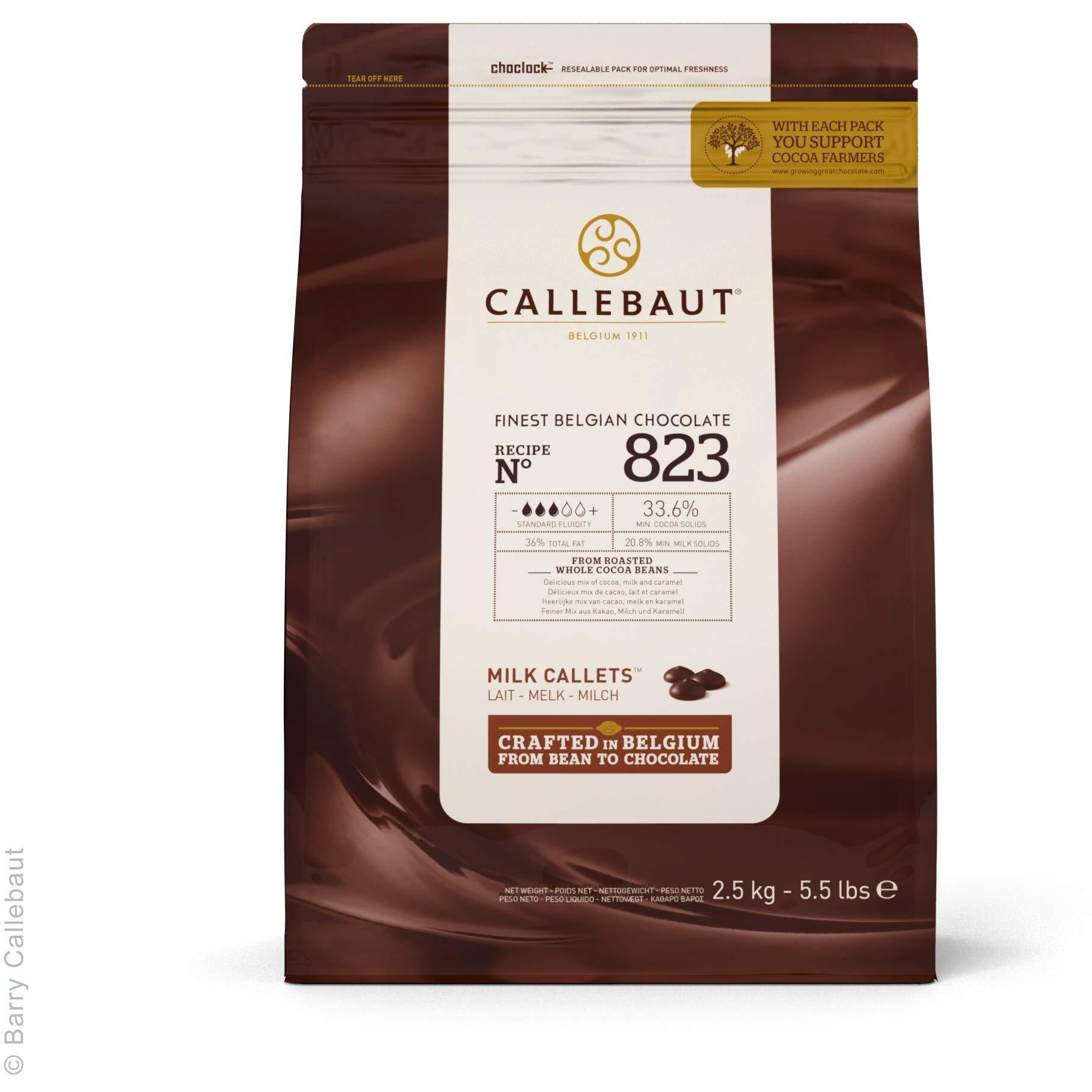 Callebaut Recipe No. 823 Finest Belgian Milk Chocolate With 33.6% Cacao, 20.8% Milk, 5.51 Pound