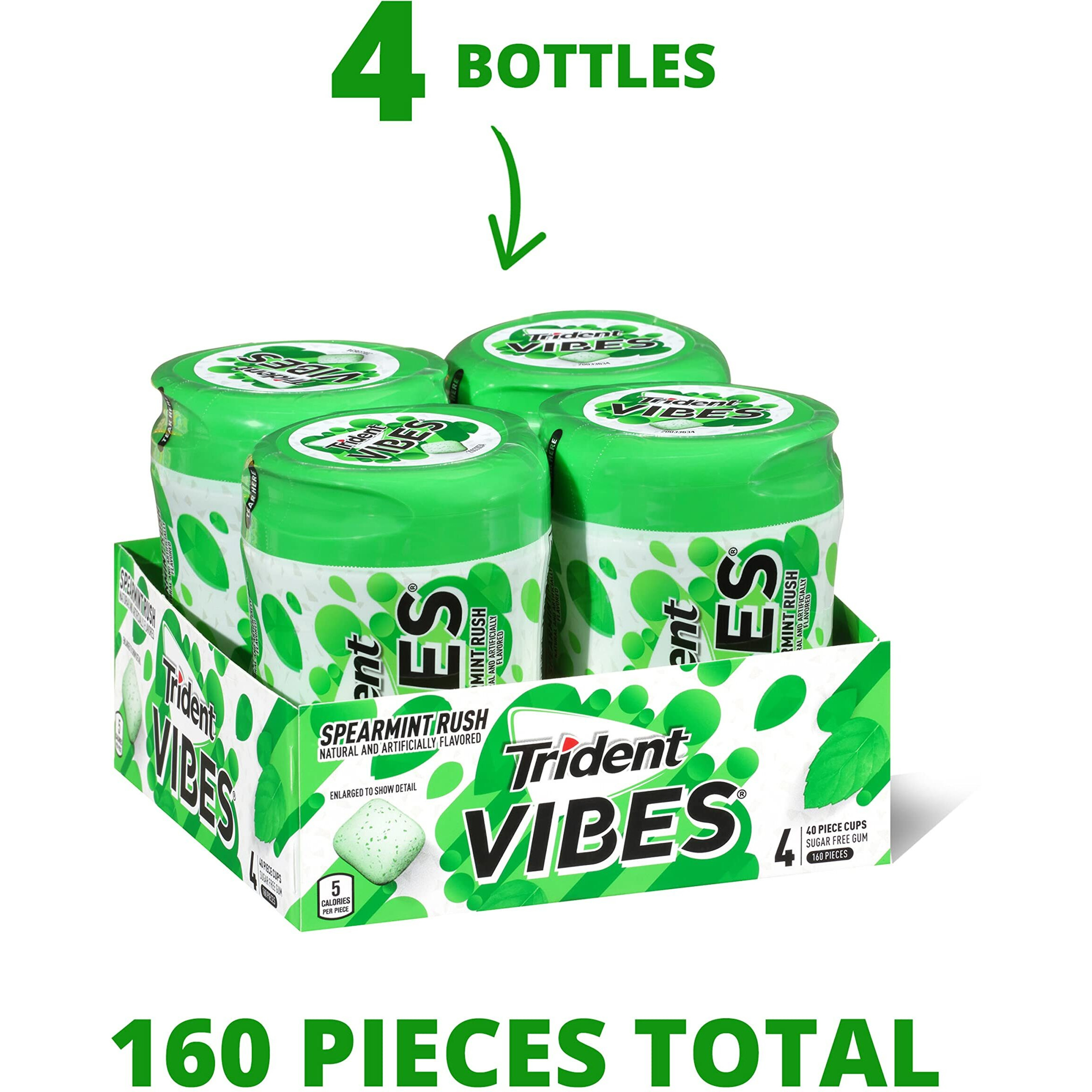 Trident Vibes Spearmint Rush Sugar Free Gum, 4 Bottles Of 40 Pieces (160 Total Pieces)