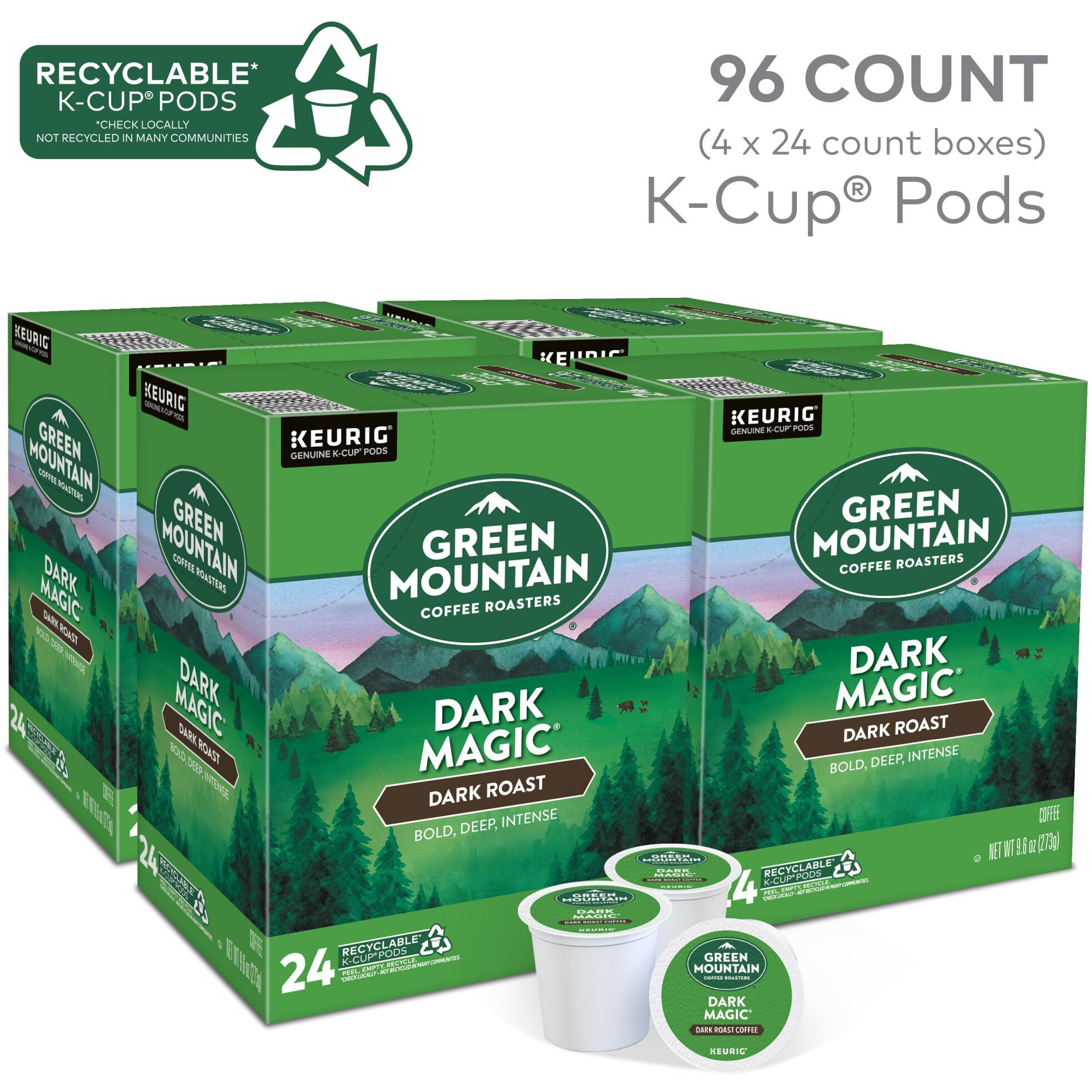 Green Mountain Coffee Roasters Dark Magic Coffee, Keurig Single-Serve K-Cup Pods, Dark Roast, 96 Count (4 Packs Of 24)
