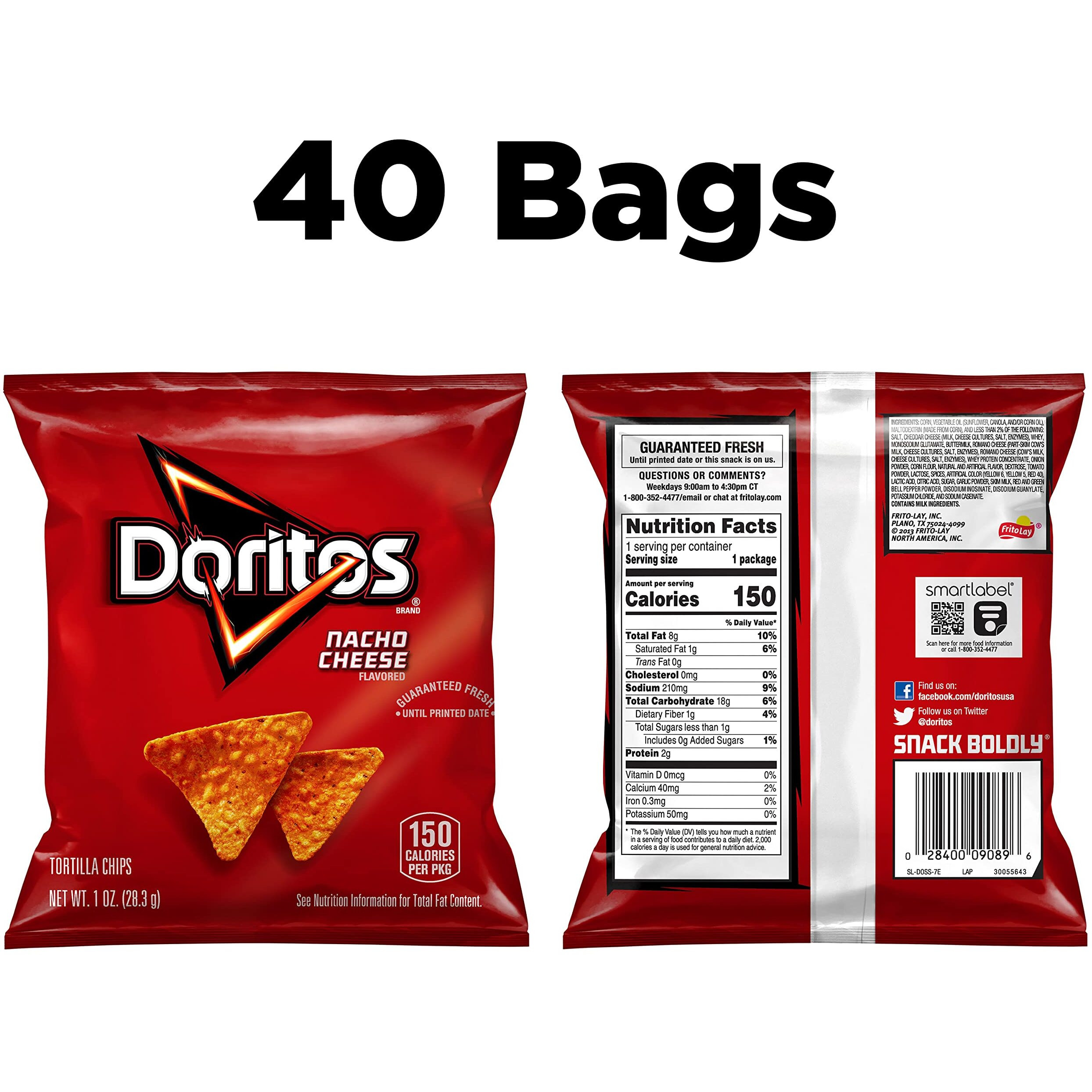 Doritos Flavored Tortilla Chips, Nacho Cheese, 1 Ounce (Pack Of 40)