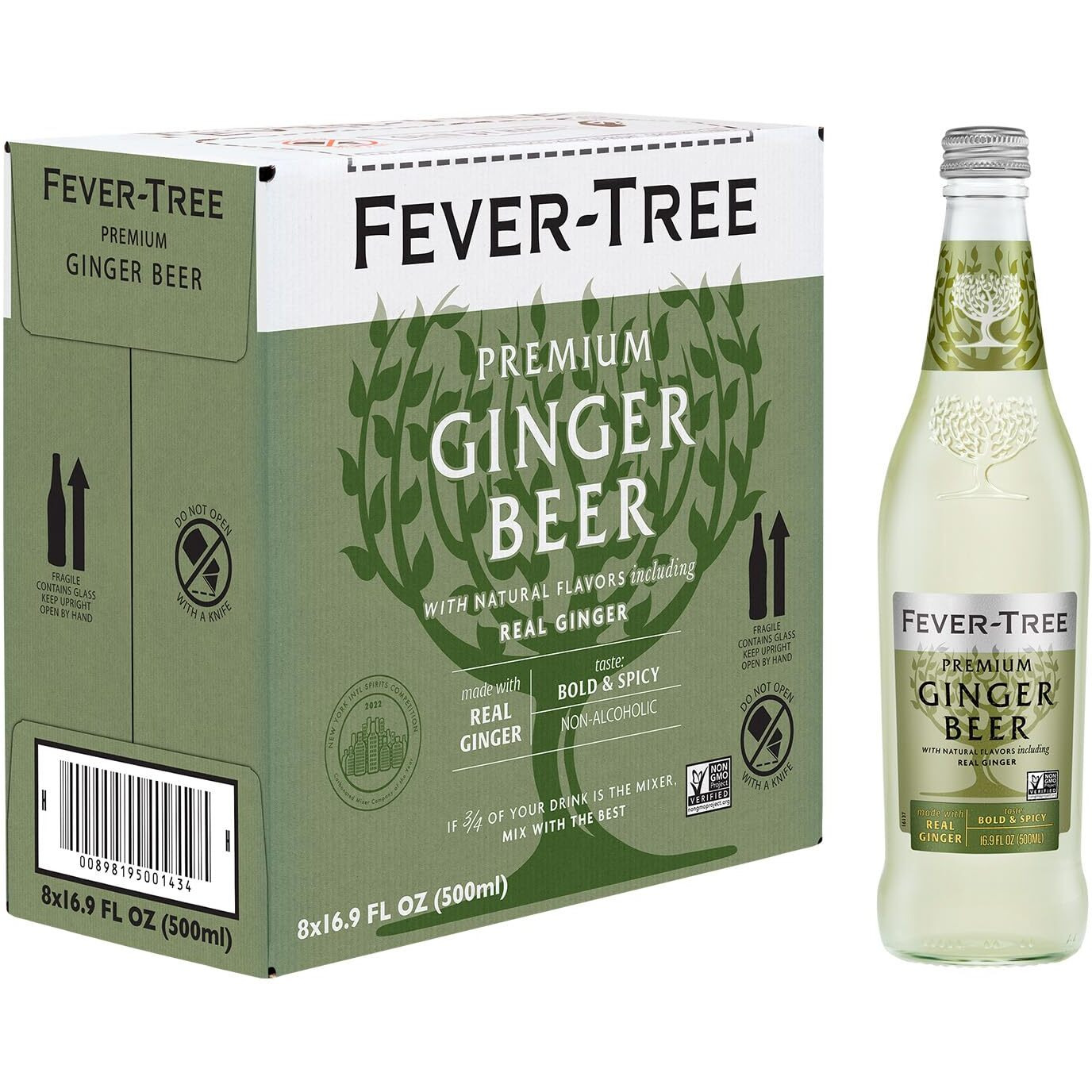 Fever Tree Ginger Beer - Premium Quality Mixer - Refreshing Beverage For Cocktails & Mocktails. Naturally Sourced Ingredients, No Artificial Sweeteners Or Colors - 500 Ml Bottles - Pack Of 8