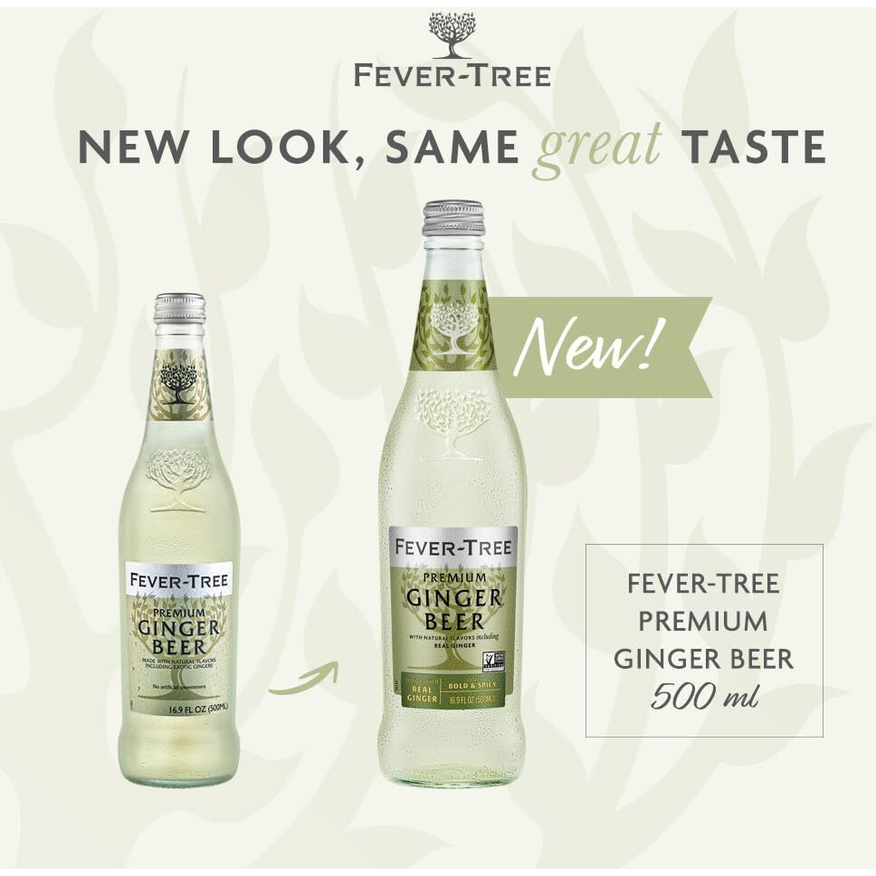 Fever Tree Ginger Beer - Premium Quality Mixer - Refreshing Beverage For Cocktails & Mocktails. Naturally Sourced Ingredients, No Artificial Sweeteners Or Colors - 500 Ml Bottles - Pack Of 8
