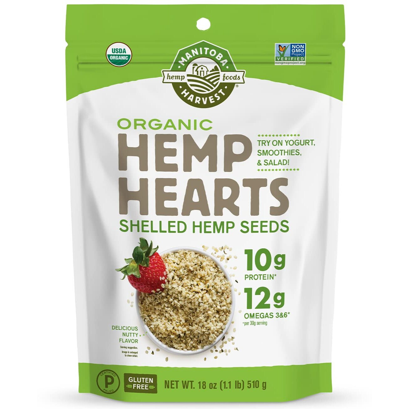 Organic Hemp Seeds, 18Oz 10G Plant Based Protein And 12G Omega 3 & 6 Per Srv | Smoothies, Yogurt & Salad | Non-Gmo, Vegan, Keto, Paleo, Gluten Free| Manitoba Harvest